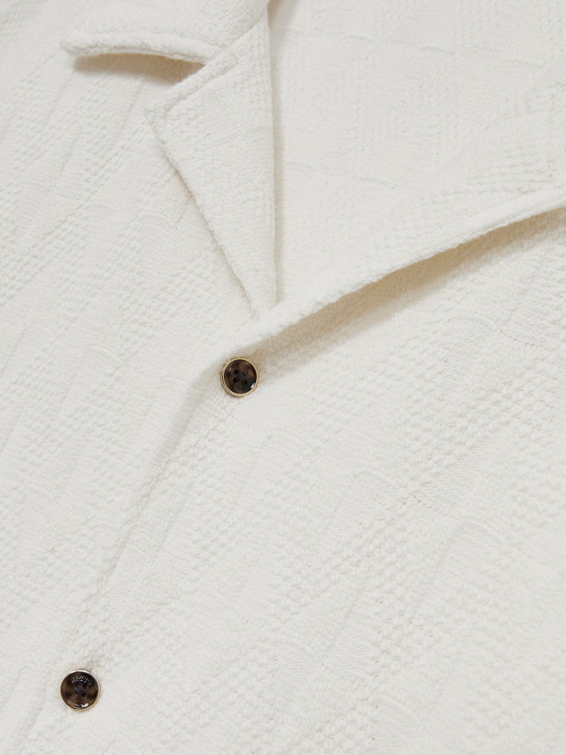 Cotton Textured Cuban-Collar Shirt in Off White - Image 6 of 6