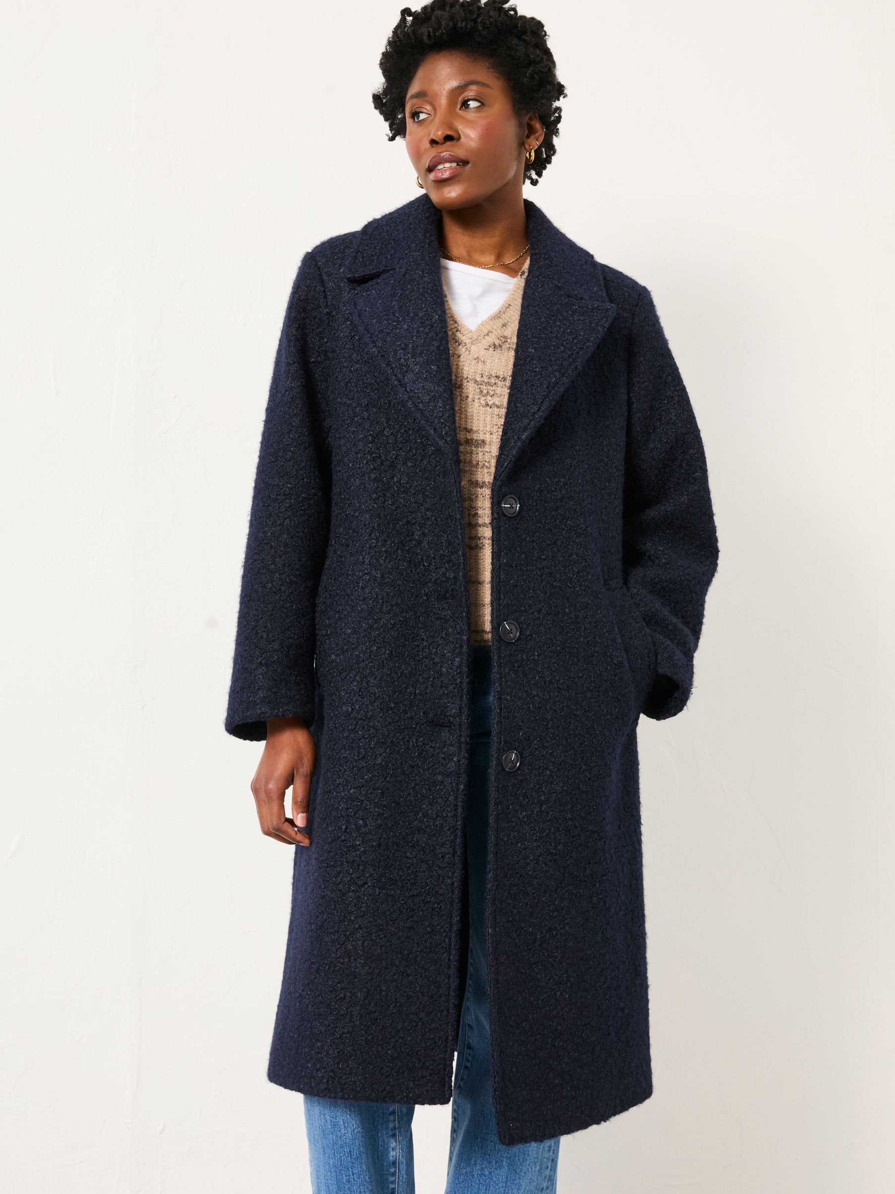 Fern Navy Boucle Coat | FatFace USA