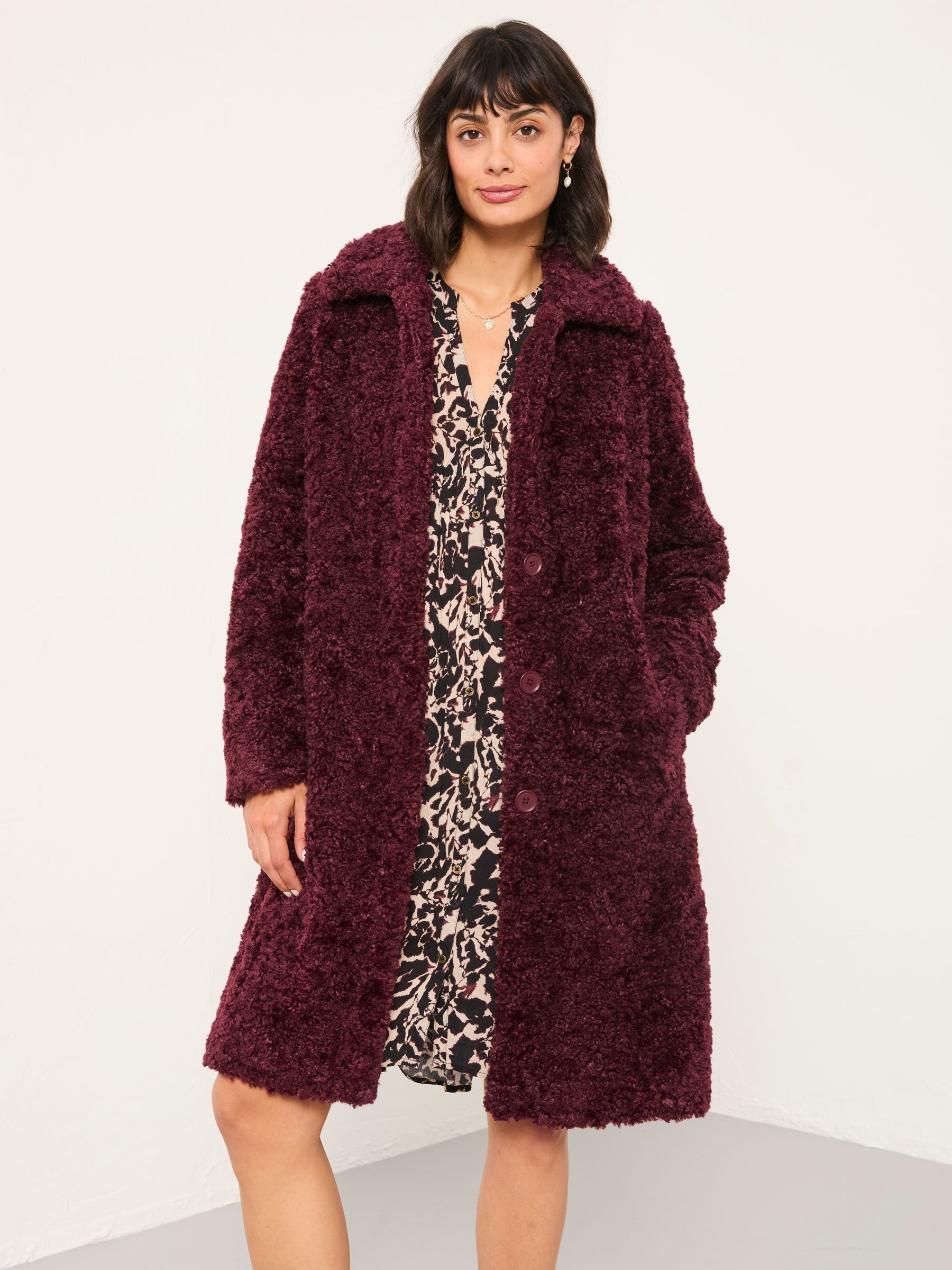 Bianca Plum Purple Longline Teddy Coat - Image 1 of 5