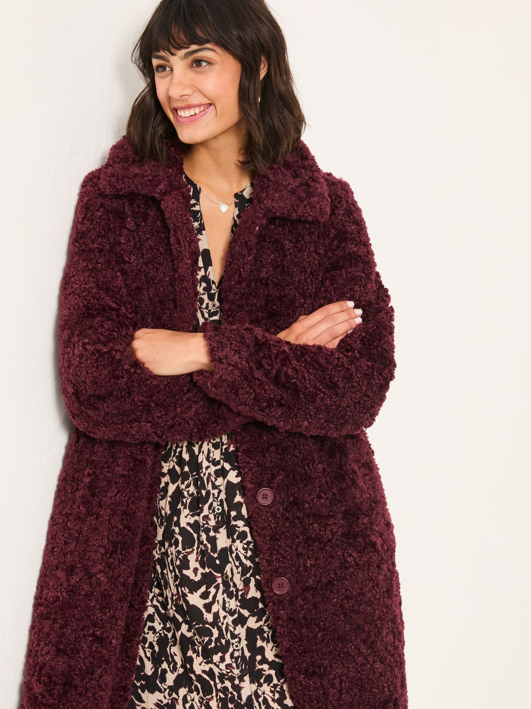 Bianca Plum Purple Longline Teddy Coat - Image 3 of 5