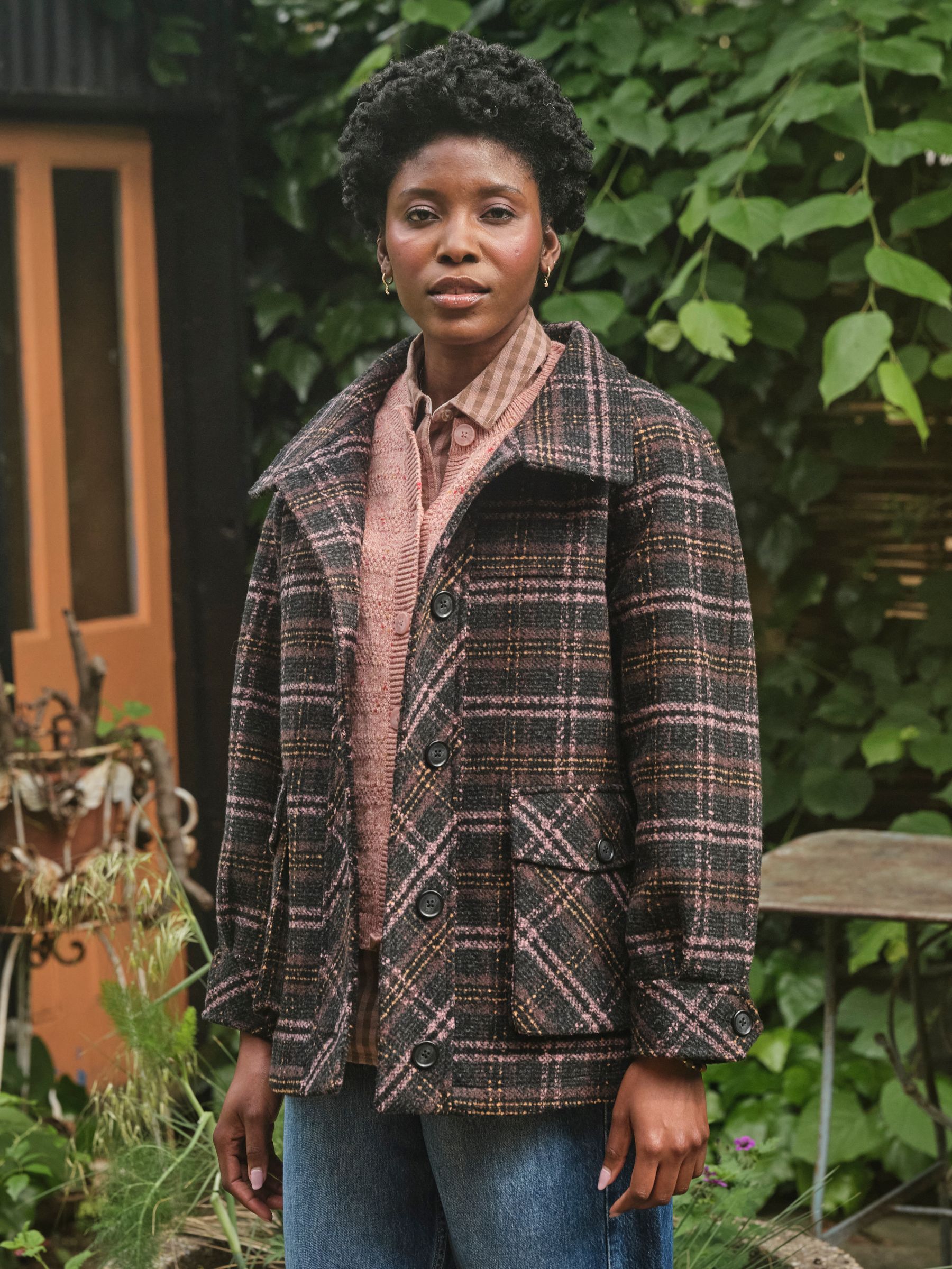 Heather Navy Check Coat | FatFace USA