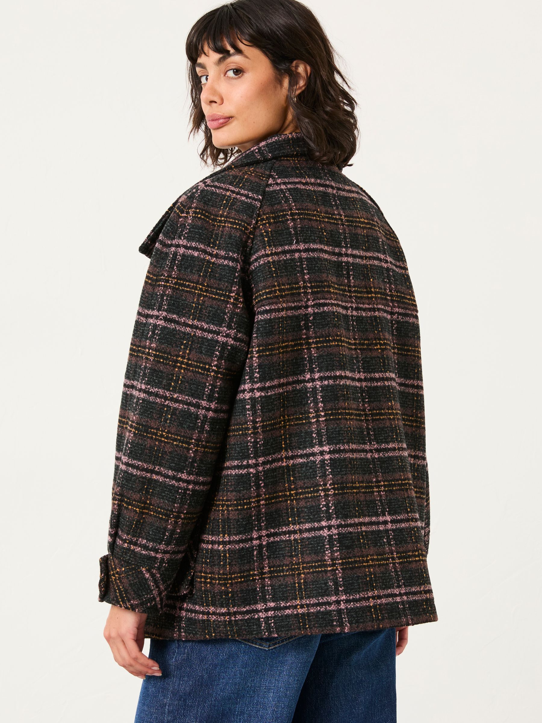 Heather Navy Check Coat | FatFace USA