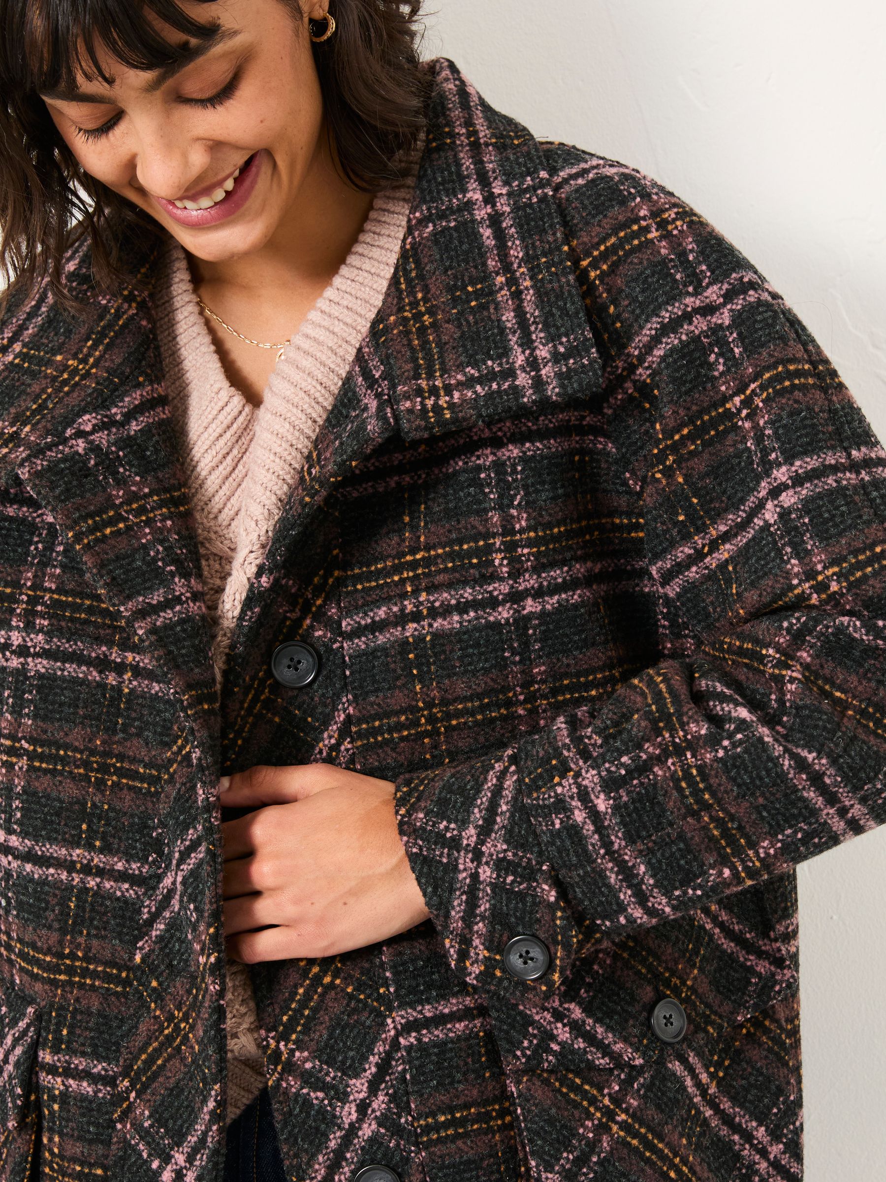 Heather Navy Check Coat | FatFace USA