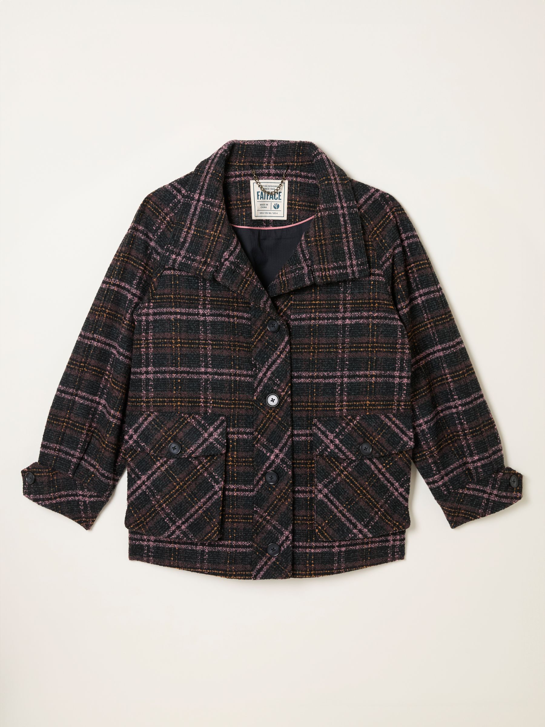 Heather Navy Check Coat | FatFace USA