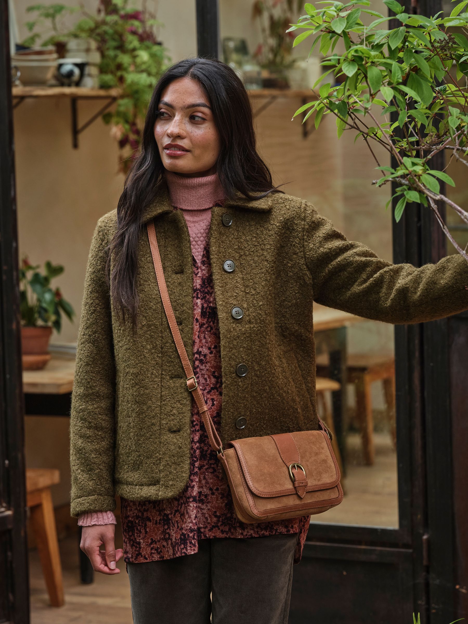 Mae Olive Green Boucle Jacket | FatFace USA