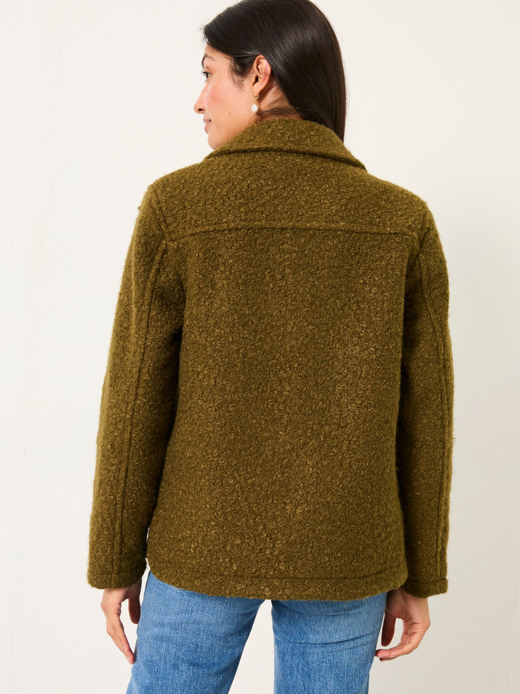 Mae Olive Green Boucle Jacket | FatFace USA