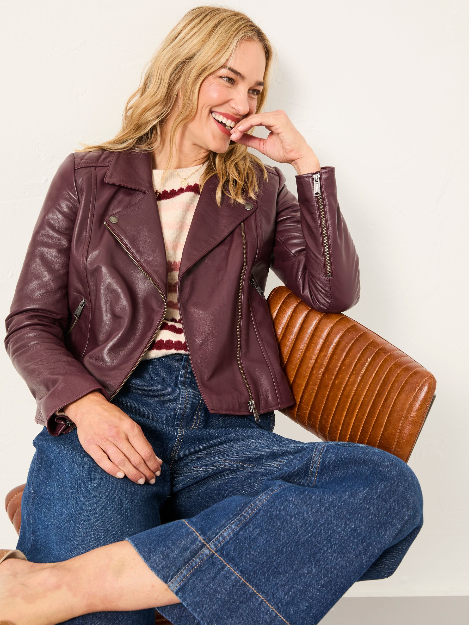 Bethany Burgundy Red Quilted Biker Jacket - Image 1 of 6