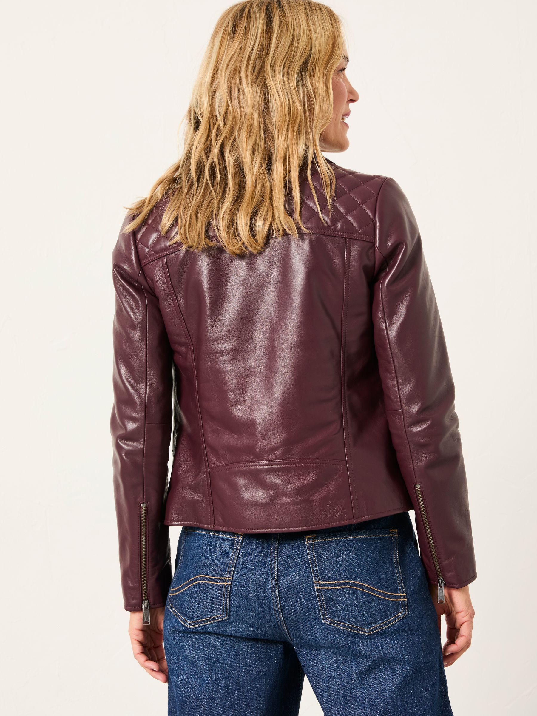 Bethany Burgundy Red Quilted Biker Jacket - Image 2 of 6