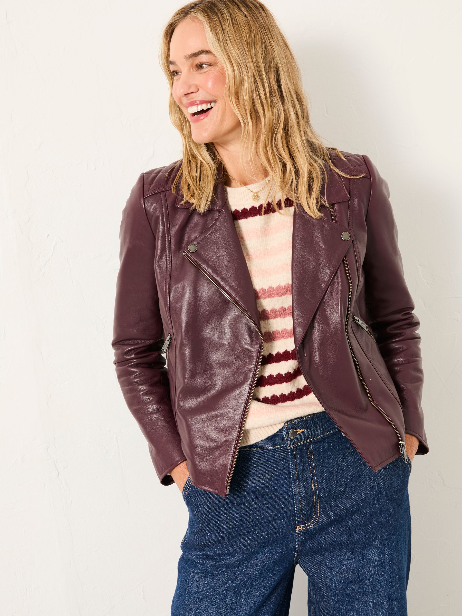 Bethany Burgundy Red Quilted Biker Jacket - Image 4 of 6