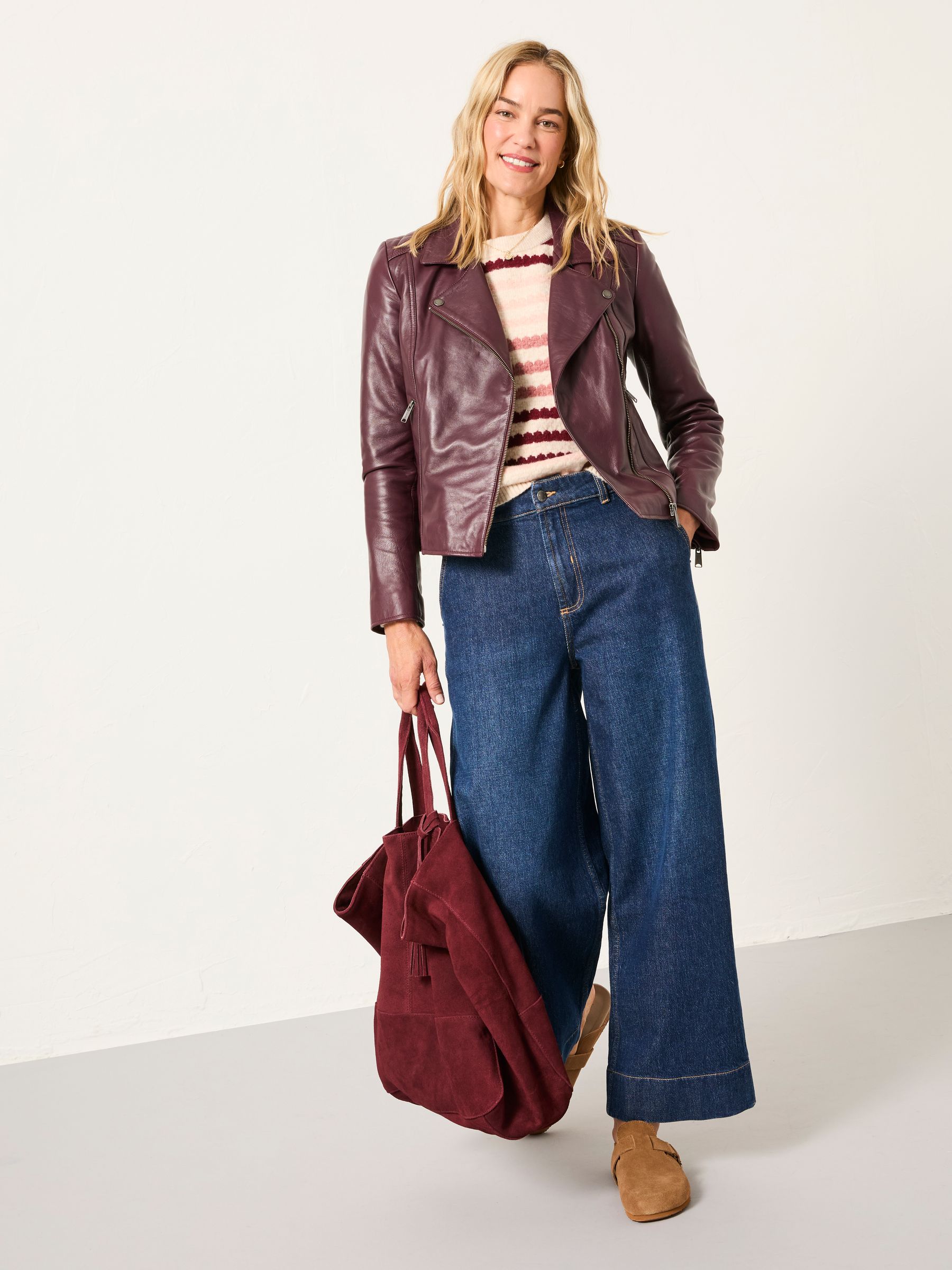 Bethany Burgundy Red Quilted Biker Jacket - Image 5 of 6