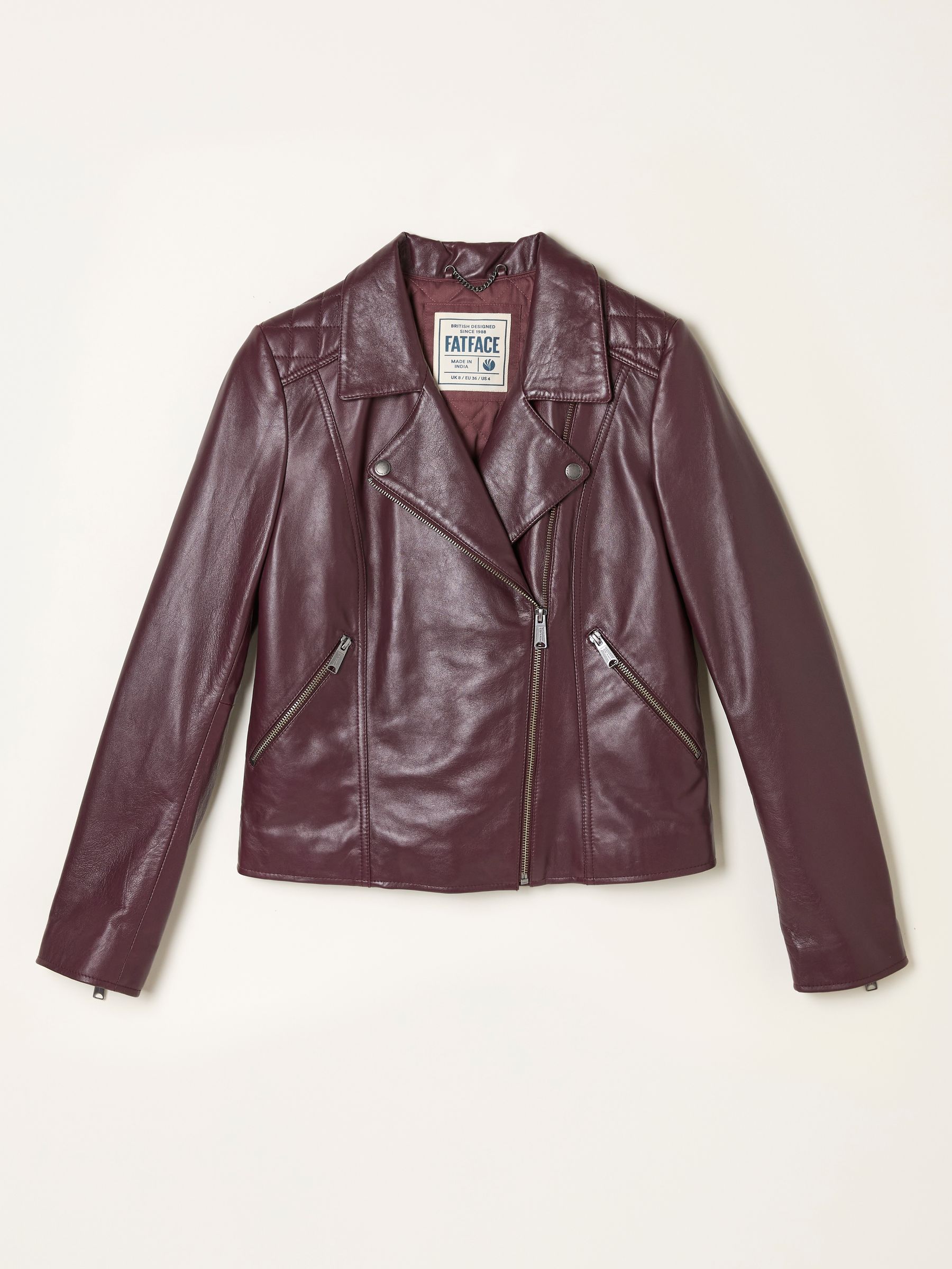 Bethany Burgundy Red Quilted Biker Jacket - Image 6 of 6