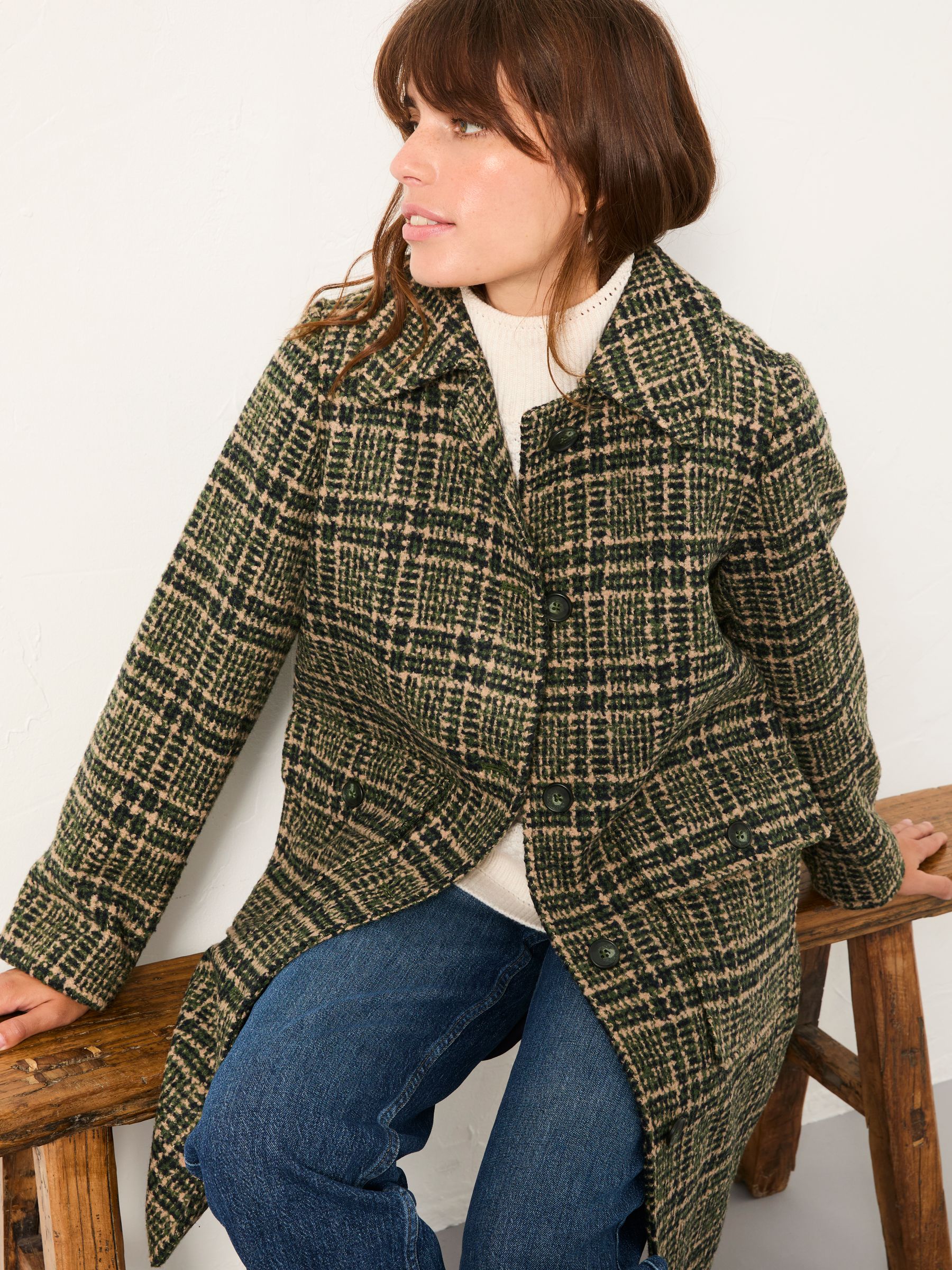 Jade Green Check Coat | FatFace USA