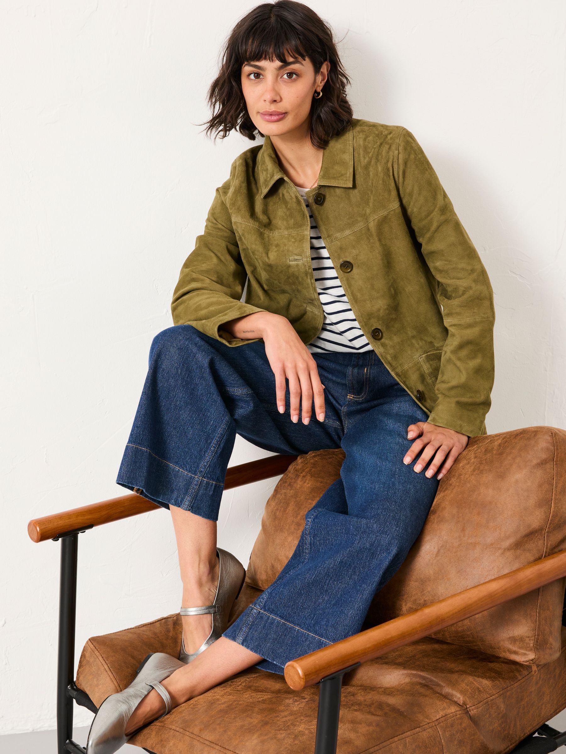 Erin Olive Green Suede Jacket - Image 6 of 7