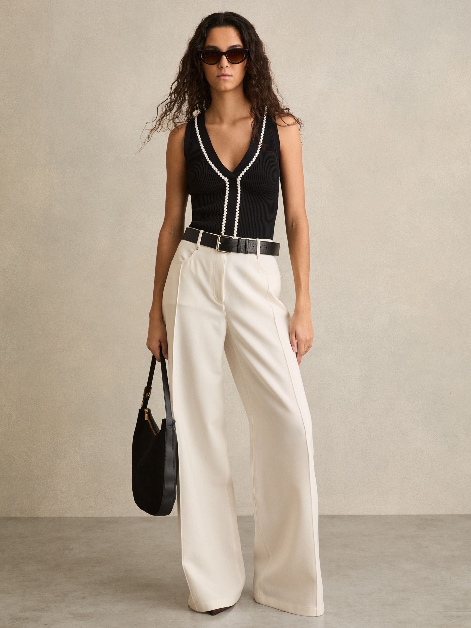 Palazzo Tailored Trousers in Ivory - Image 1 of 6