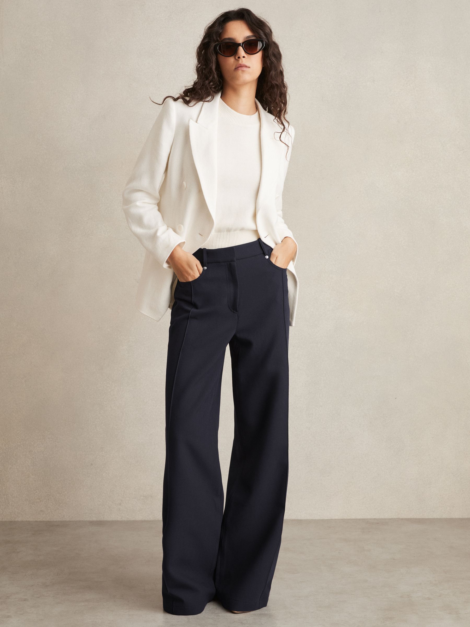 Palazzo Tailored Trousers in Navy - Image 1 of 6