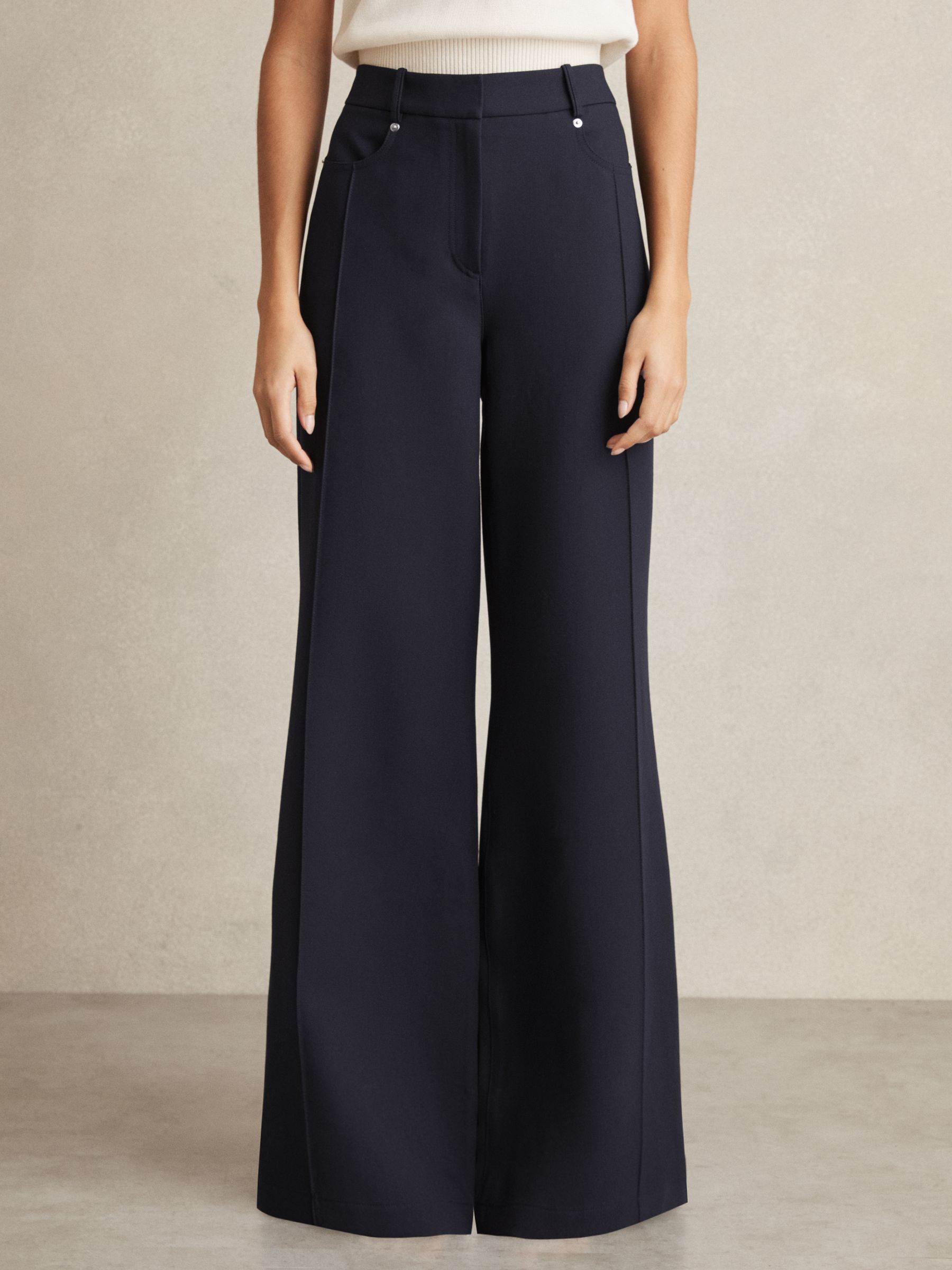 Palazzo Tailored Trousers in Navy - Image 3 of 6