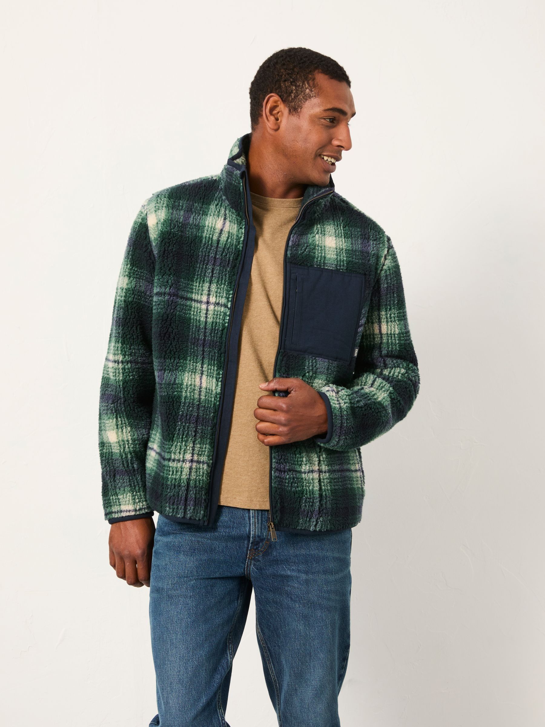 Green Check Zip Through Fleece | FatFace USA