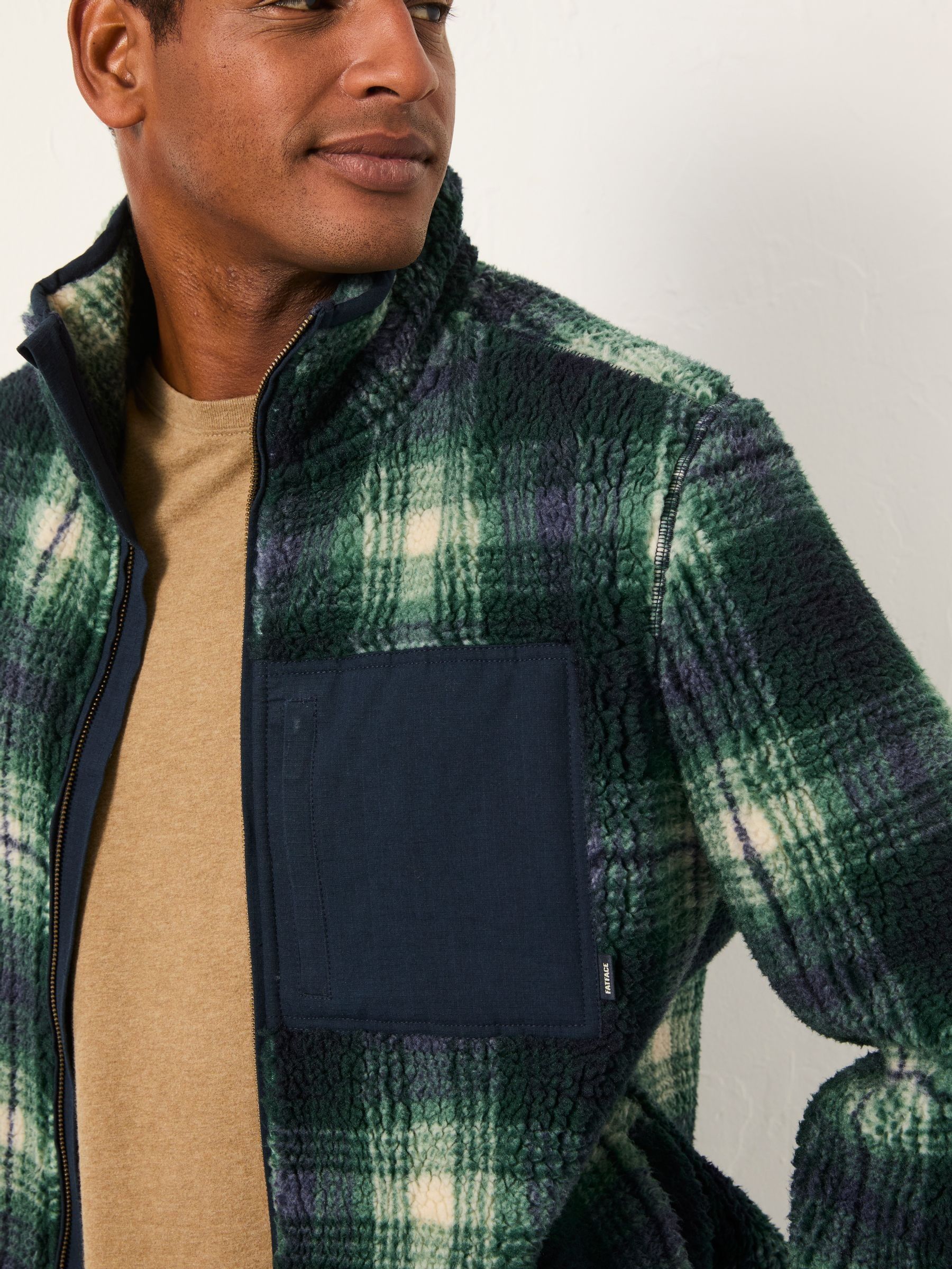 Green Check Zip Through Fleece | FatFace USA