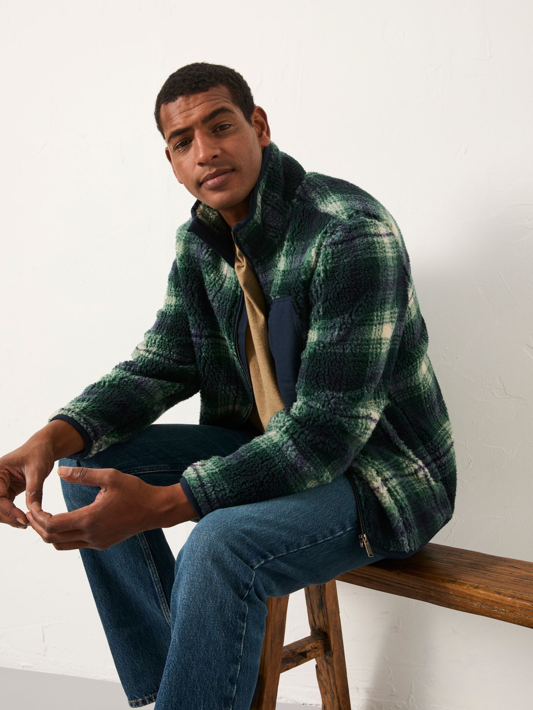 Green Check Zip Through Fleece | FatFace USA