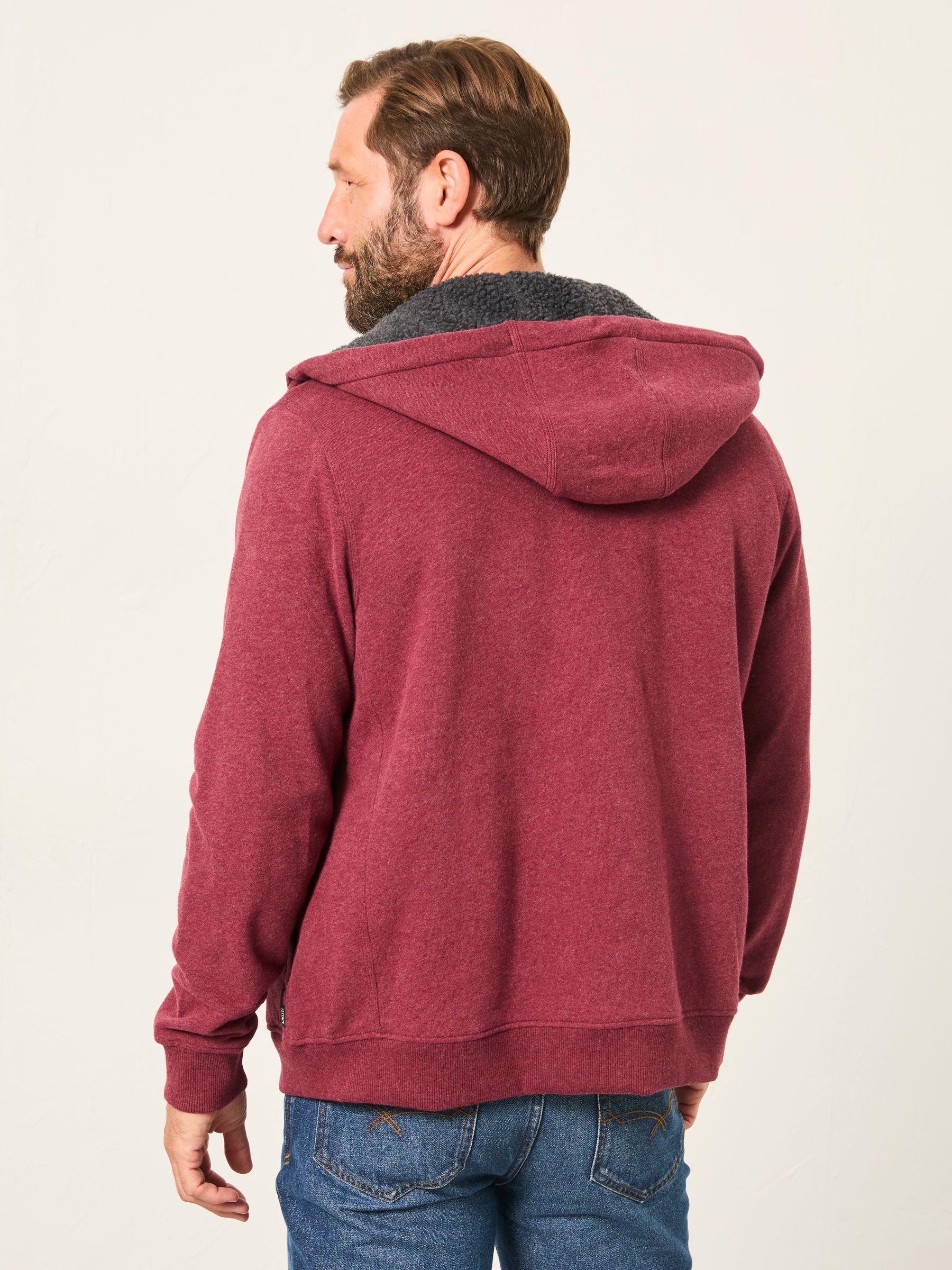 Claret Borg Lined Zip Through Hoodie - Image 2 of 6 Claret Borg Lined Zip Through Hoodie - Image 2 of 6