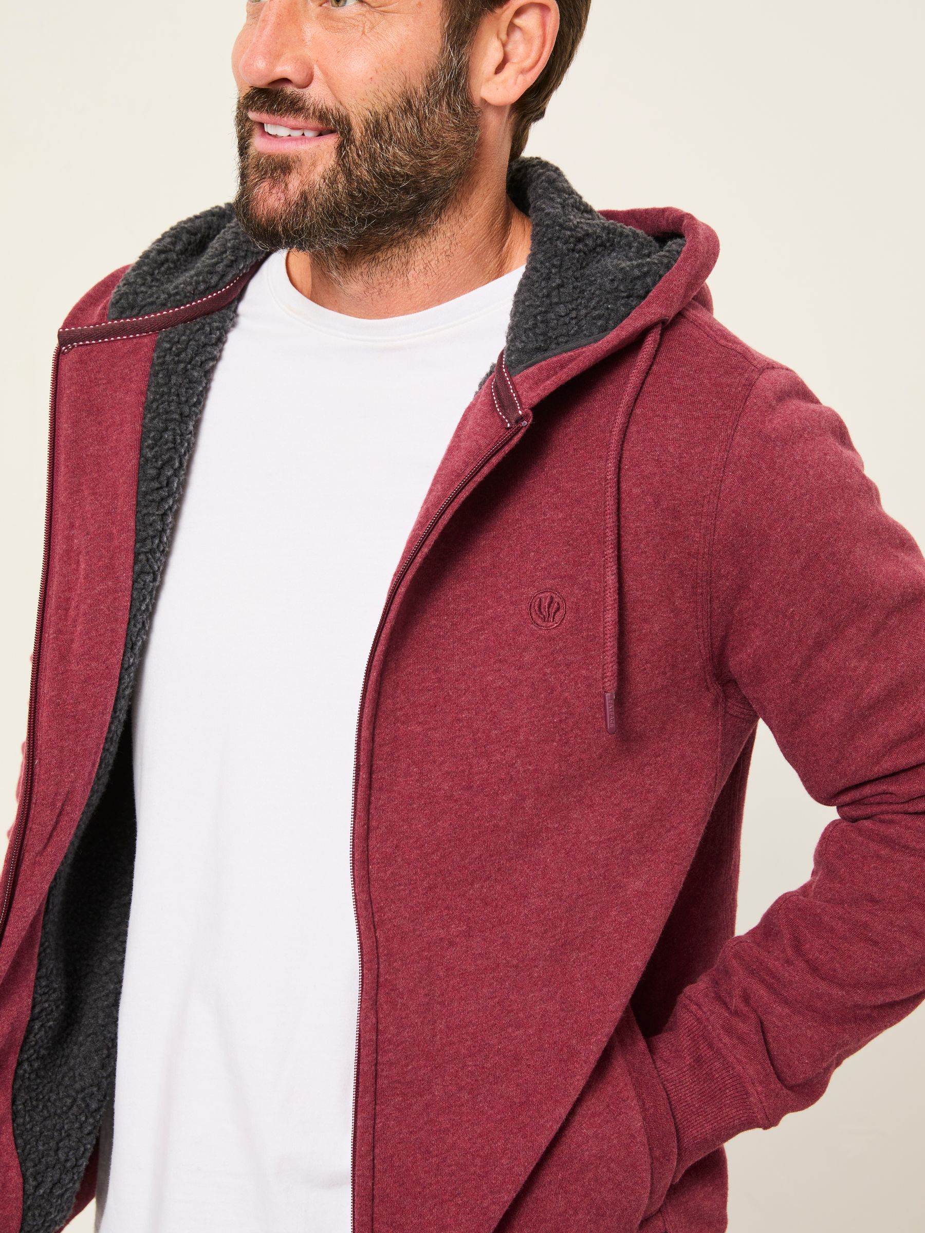 Claret Borg Lined Zip Through Hoodie - Image 3 of 6