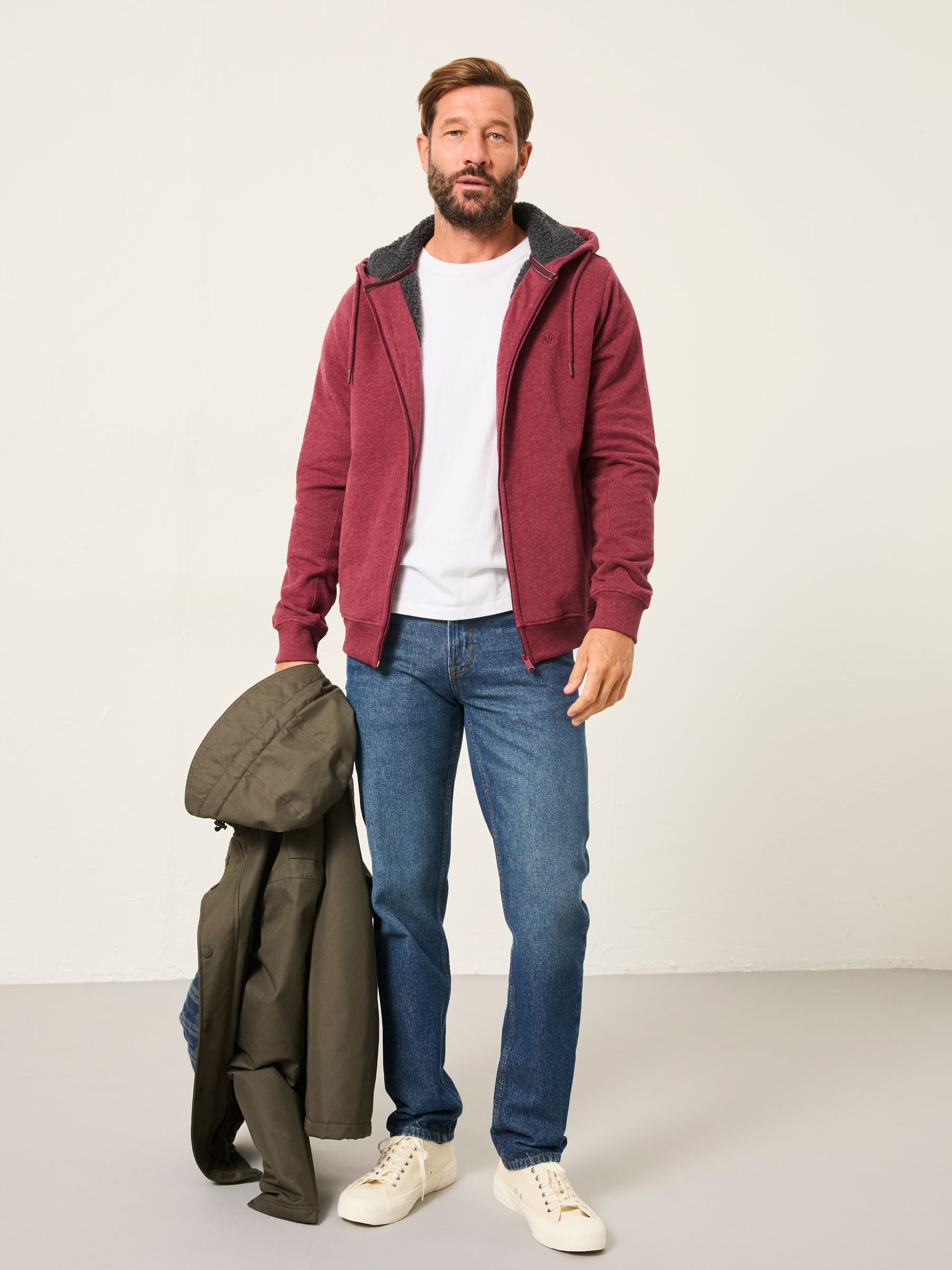 Claret Borg Lined Zip Through Hoodie - Image 5 of 6