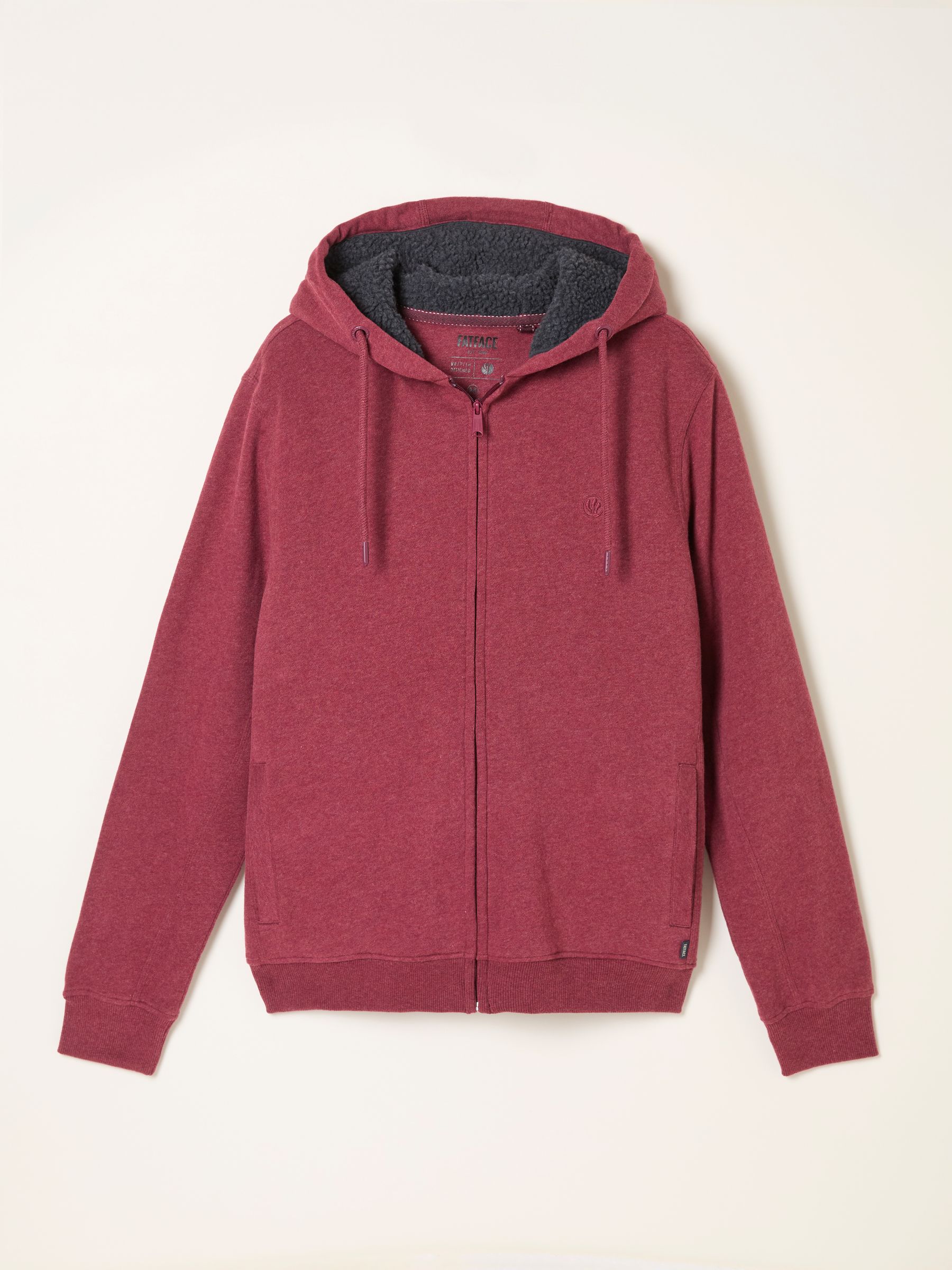 Claret Borg Lined Zip Through Hoodie | FatFace USA