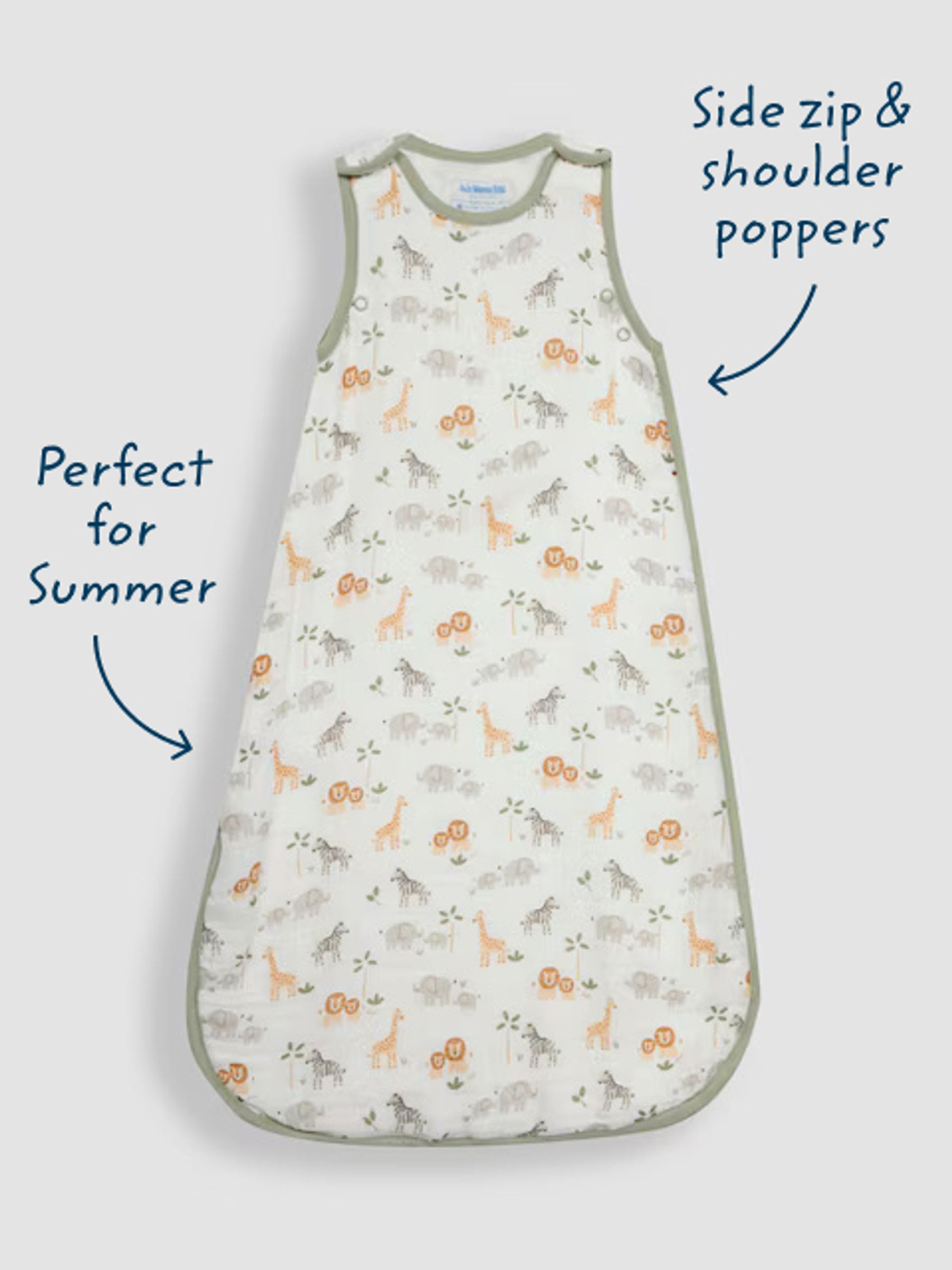 Safari Soft Safari Print 1 Tog Baby Muslin Sleeping Bag - Image 4 of 4 Safari Soft Safari Print 1 Tog Baby Muslin Sleeping Bag - Image 4 of 4