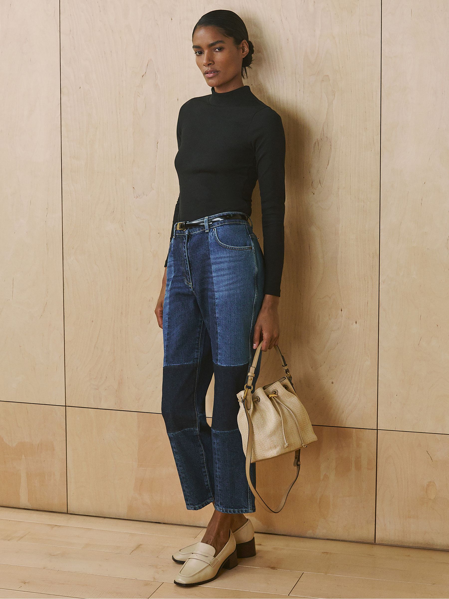 Straight-Leg Patchwork Jeans in Mid Blue - Image 1 of 8