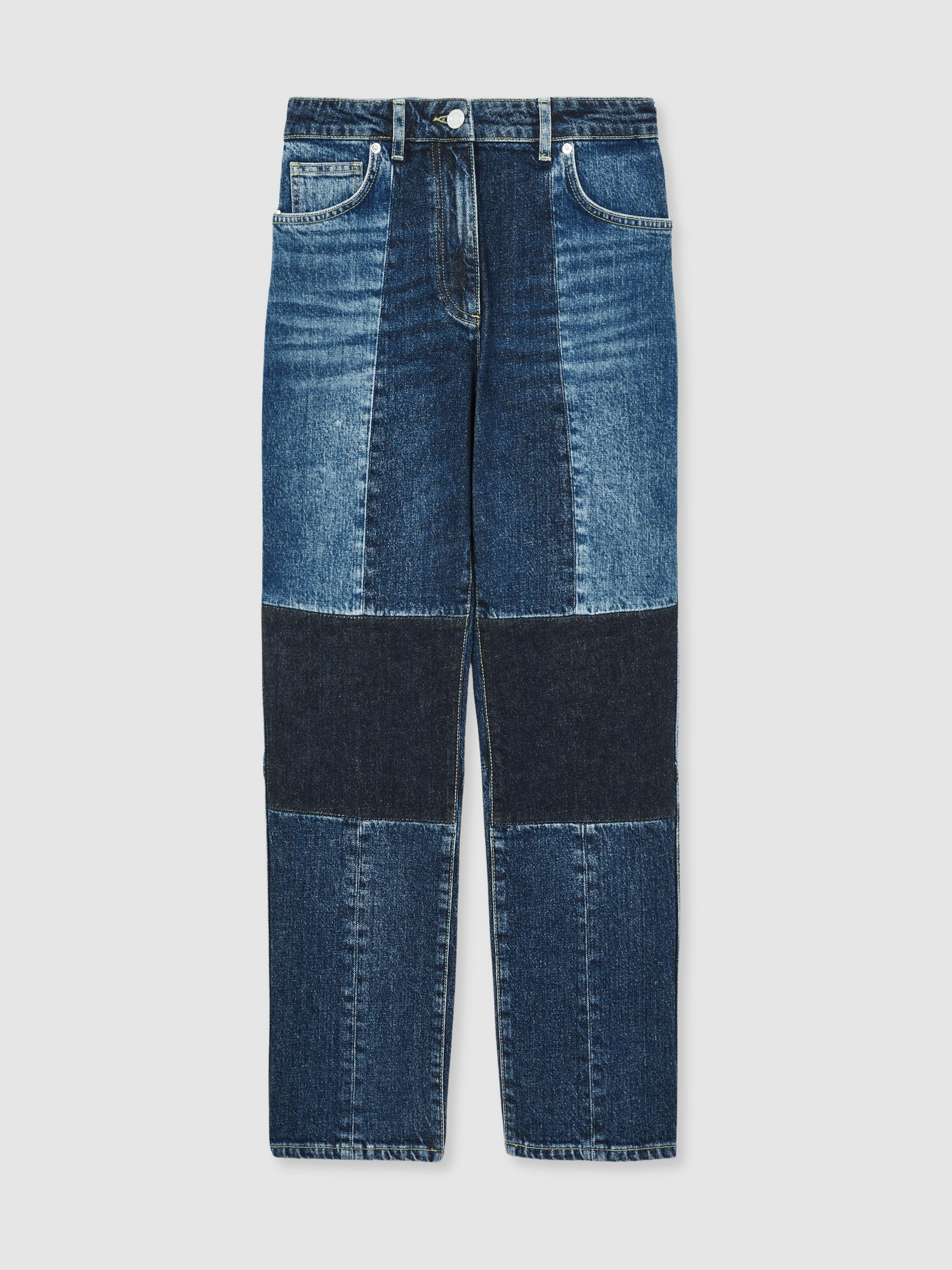 Straight-Leg Patchwork Jeans in Mid Blue - Image 2 of 8