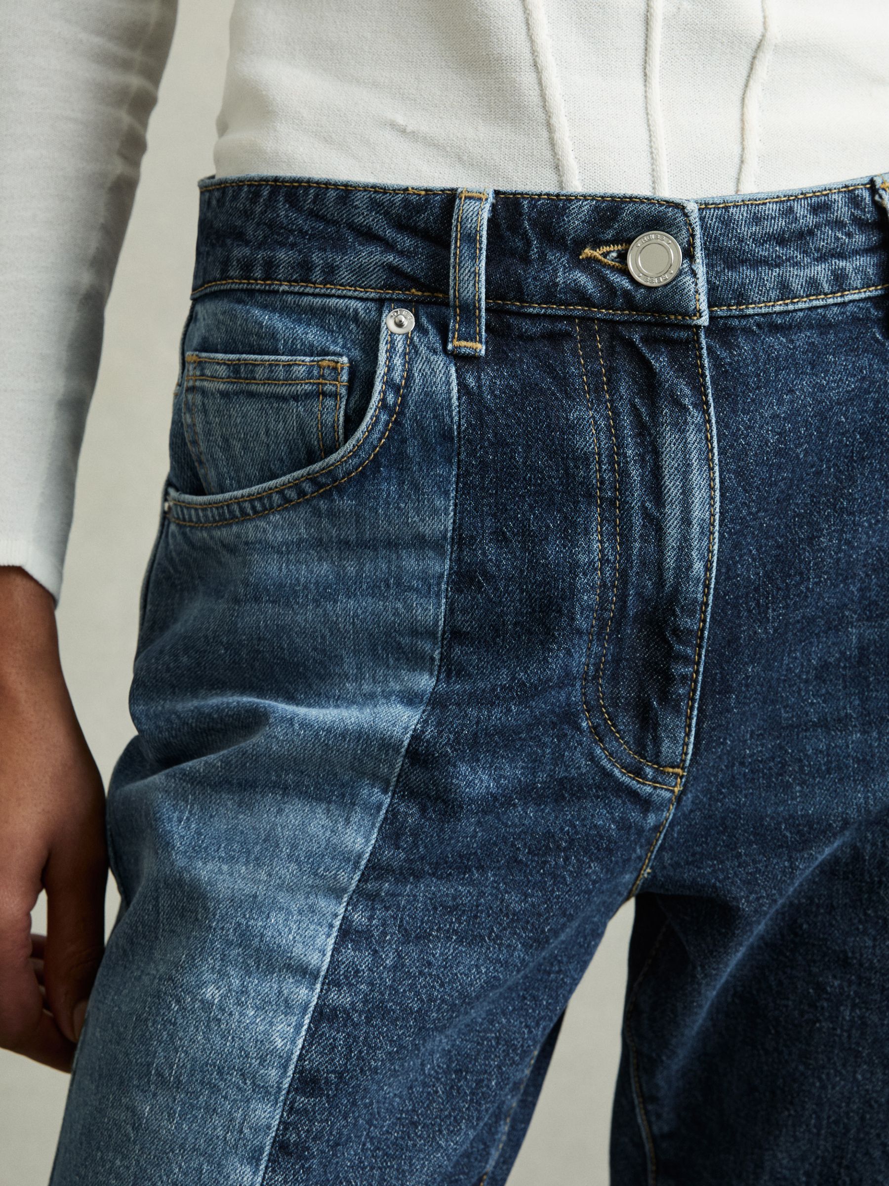 Straight-Leg Patchwork Jeans in Mid Blue - Image 5 of 8