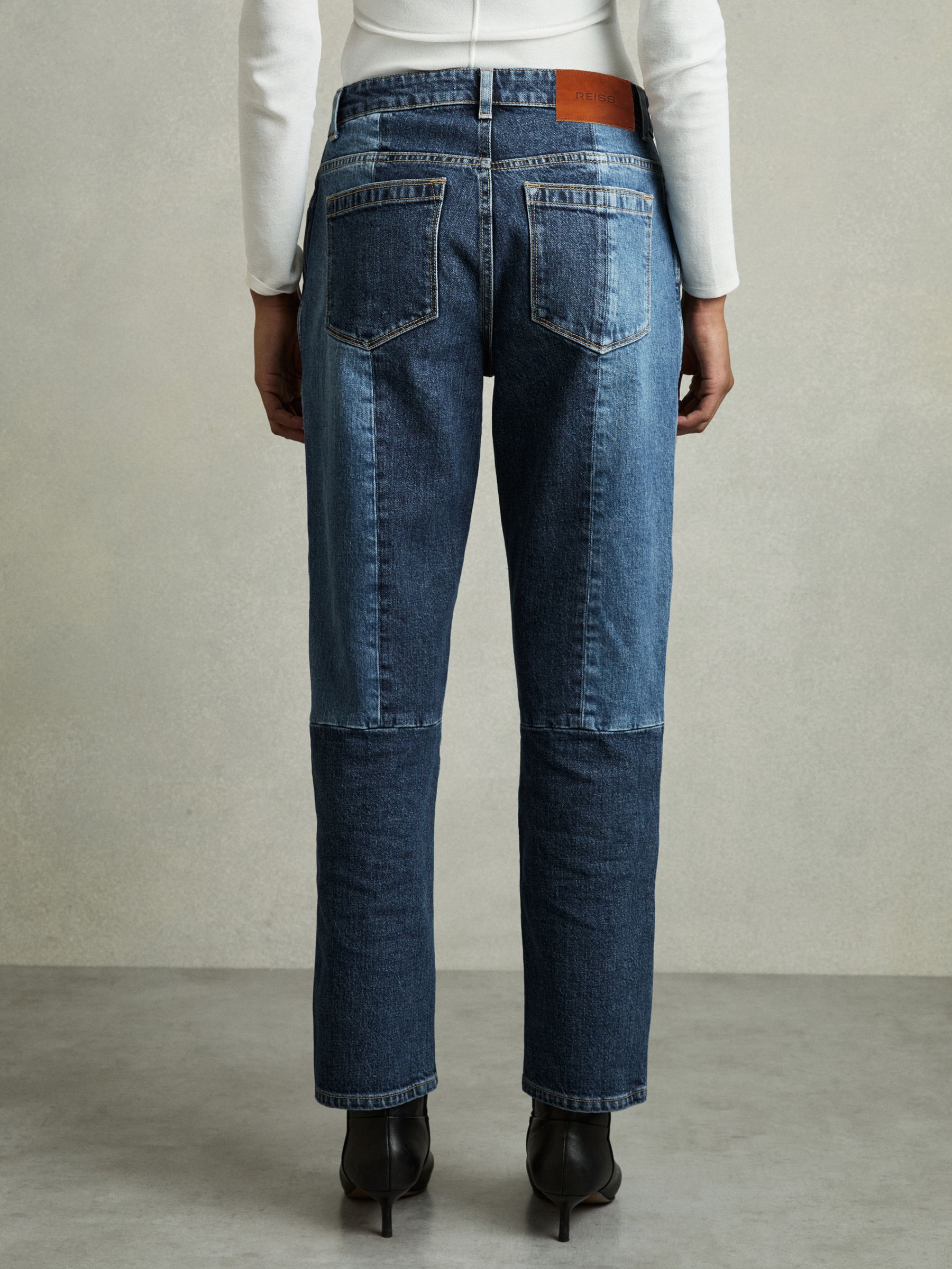 Straight-Leg Patchwork Jeans in Mid Blue - Image 6 of 8