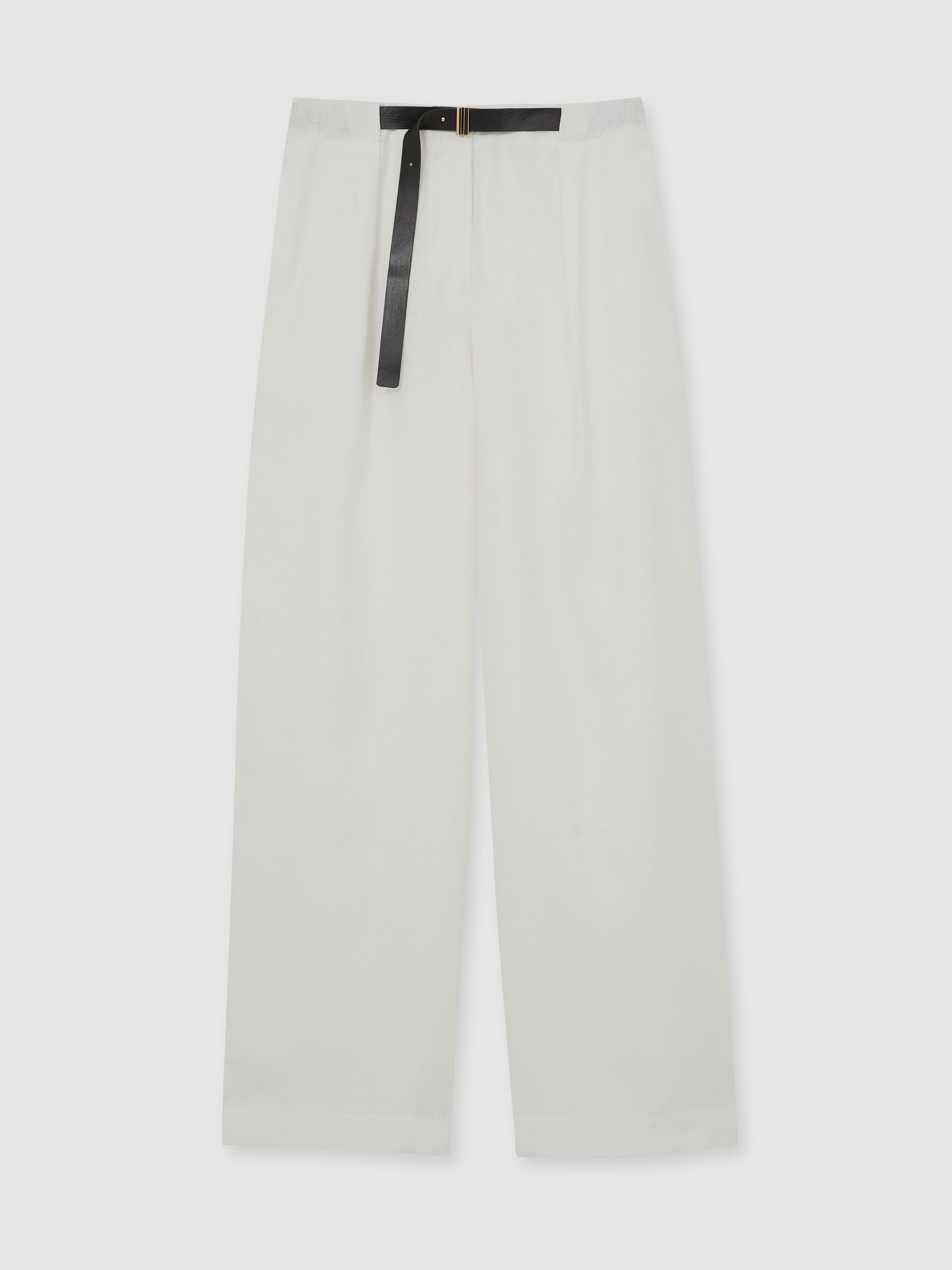 Linen Belted Wide-Leg Trousers in White - Image 2 of 6