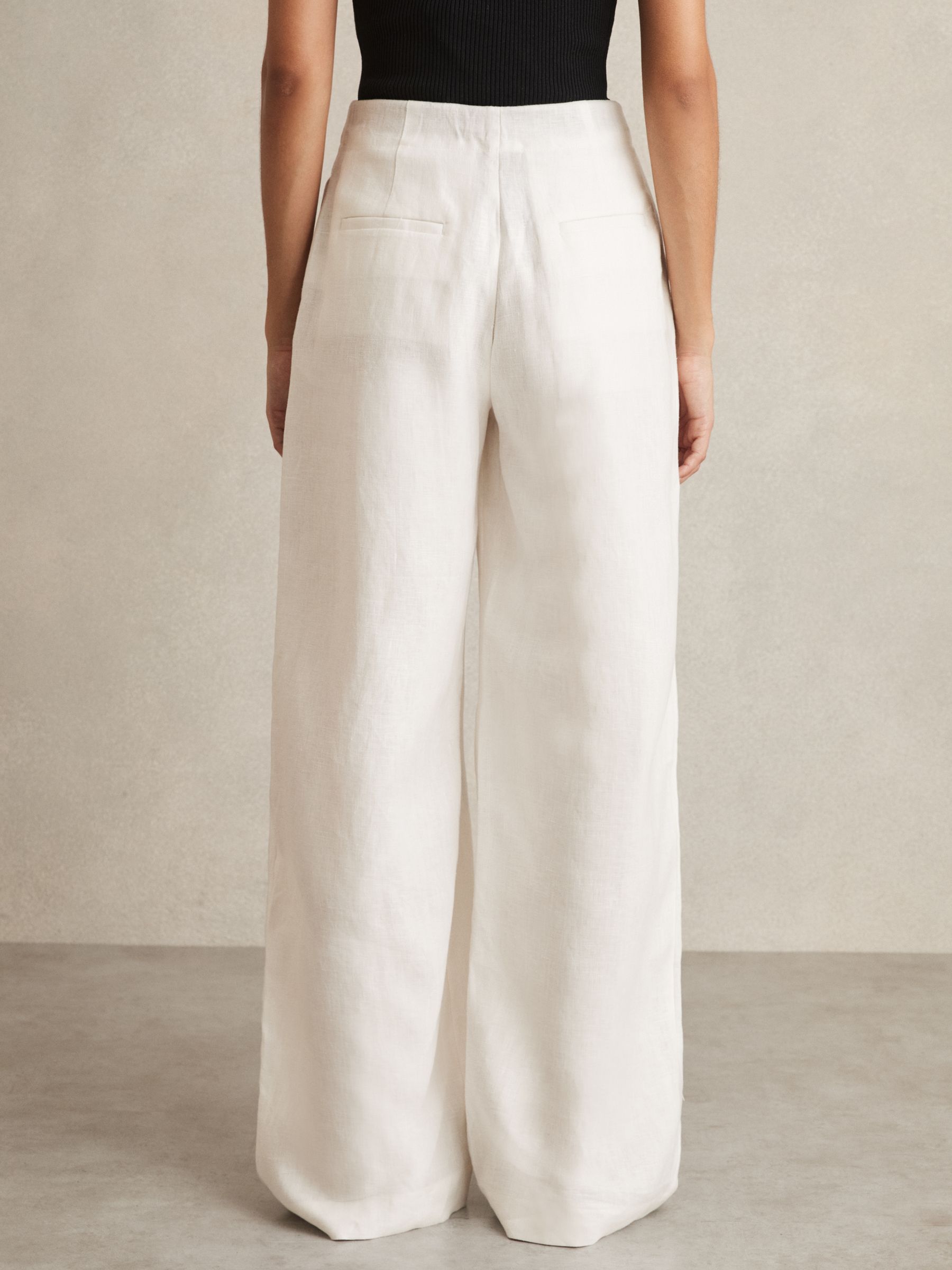 Linen Belted Wide-Leg Trousers in White - Image 5 of 6