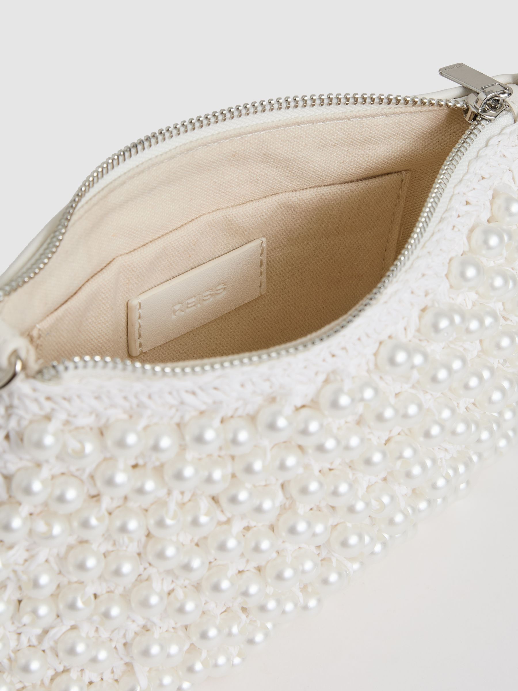 Faux-Pearl Raffia Shoulder Bag in White - Image 3 of 6