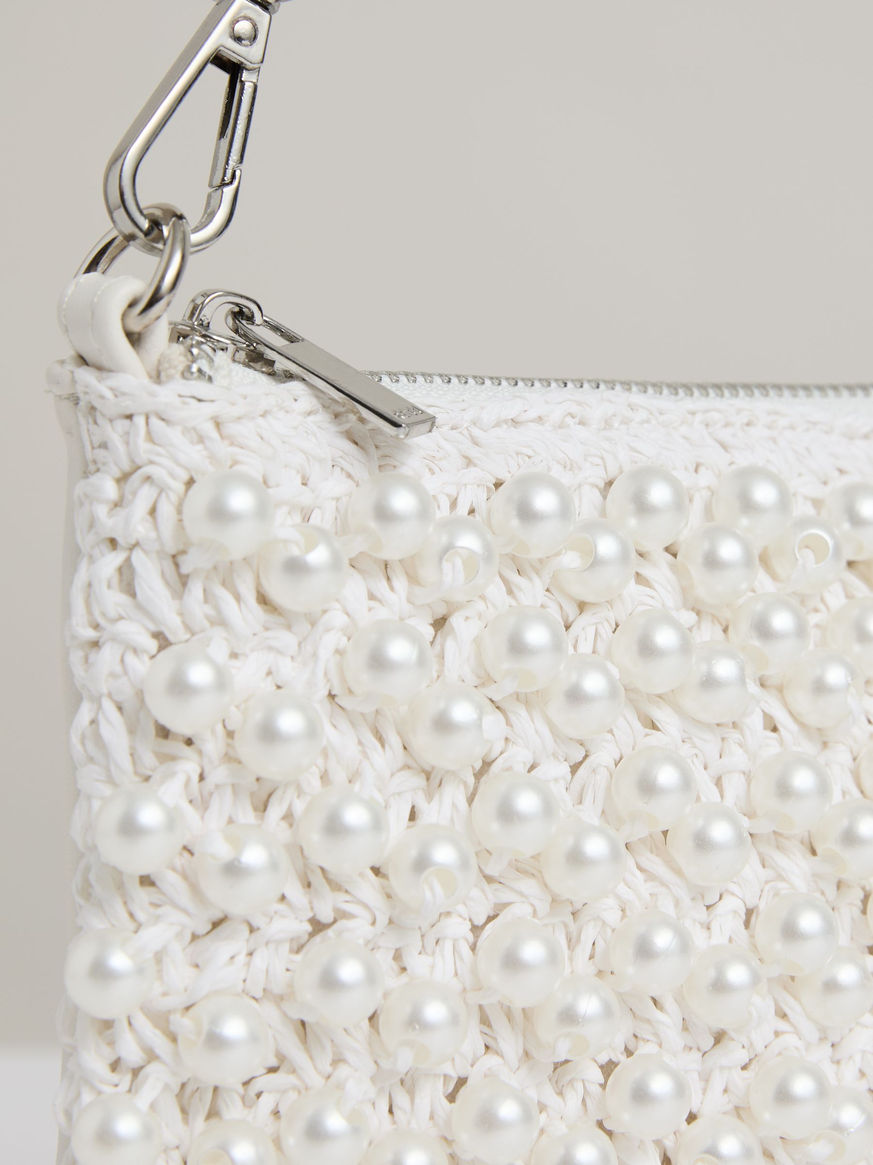 Faux-Pearl Raffia Shoulder Bag in White - Image 5 of 6