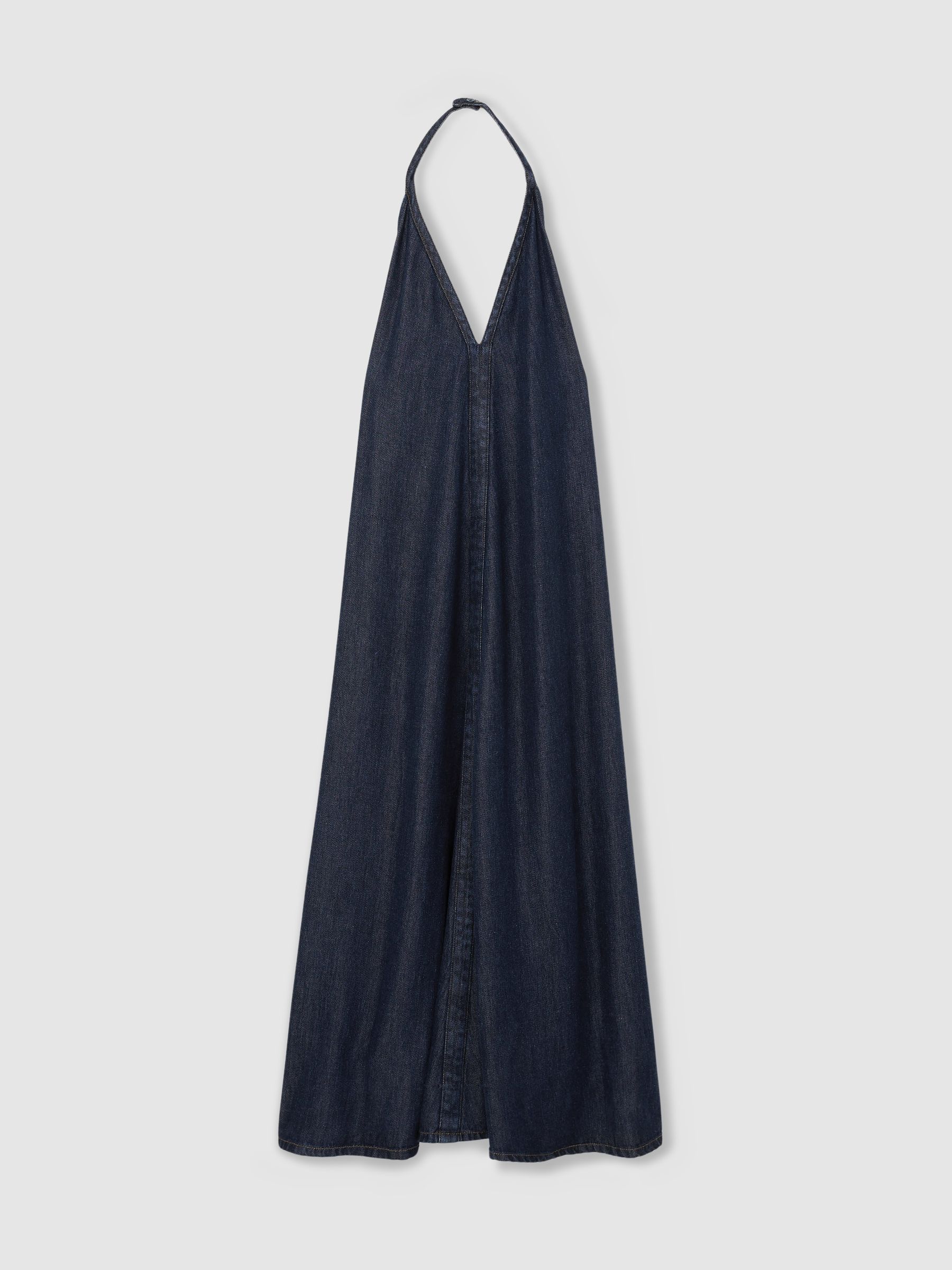 Denim Halterneck Maxi Dress in Indigo - Image 2 of 6