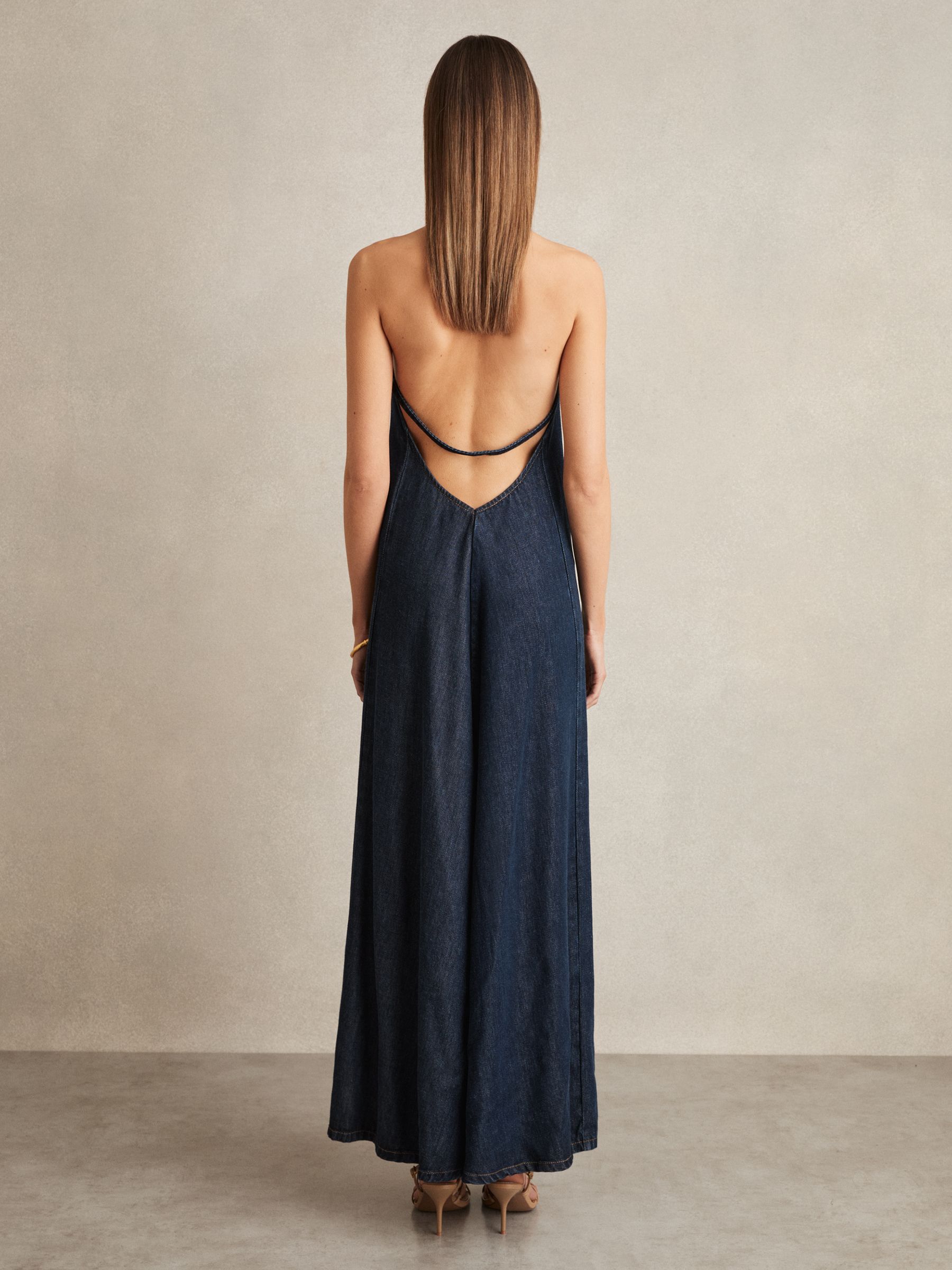 Denim Halterneck Maxi Dress in Indigo - Image 5 of 6