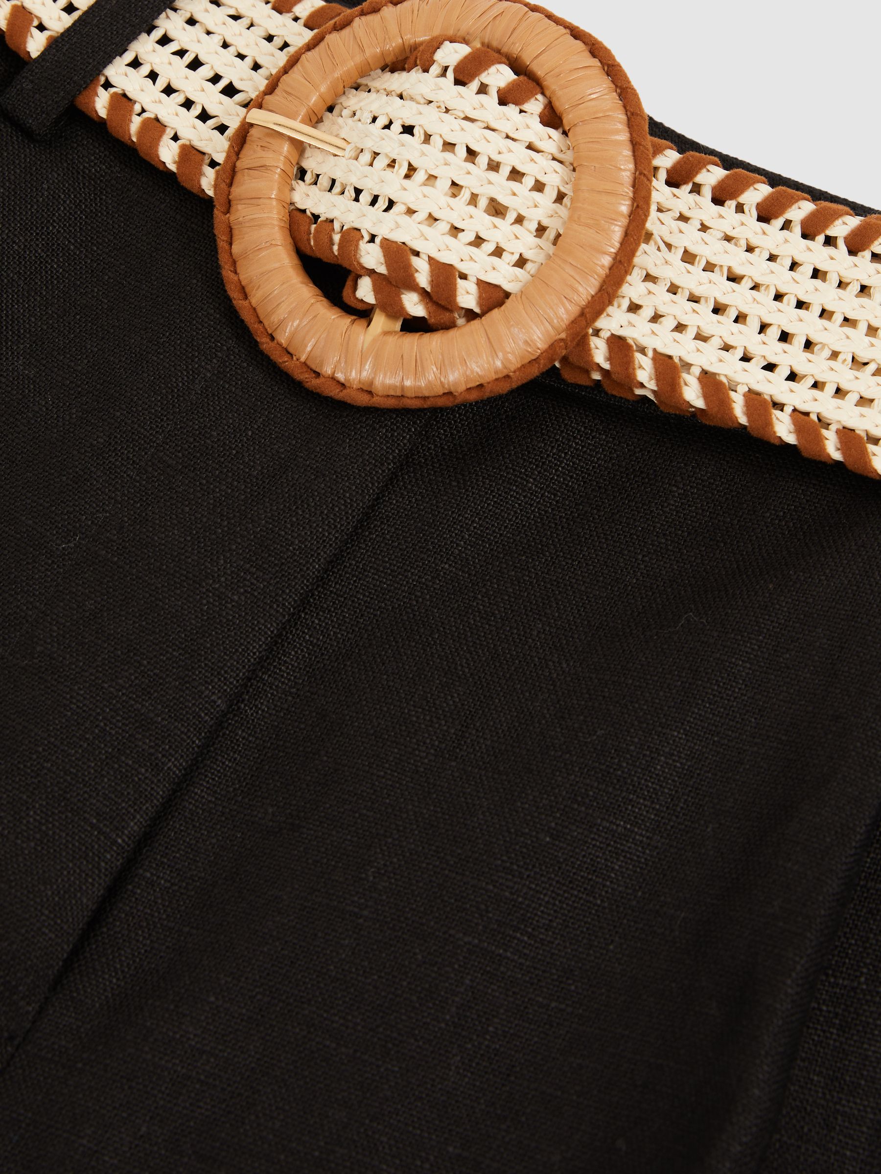 Linen Pleat-Front Belted Shorts in Black - Image 6 of 6