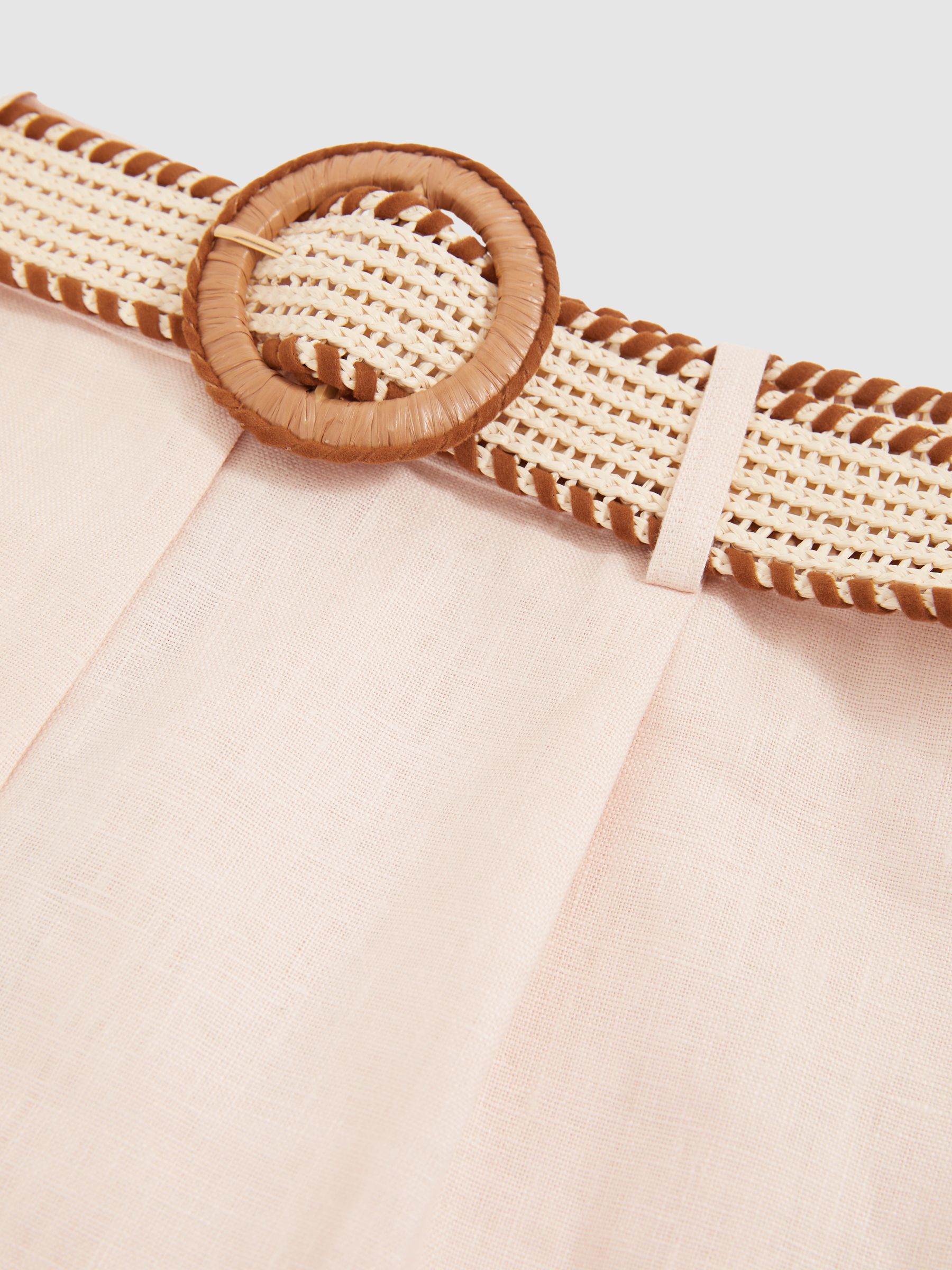Linen Pleat-Front Belted Shorts in Pink - Image 5 of 5