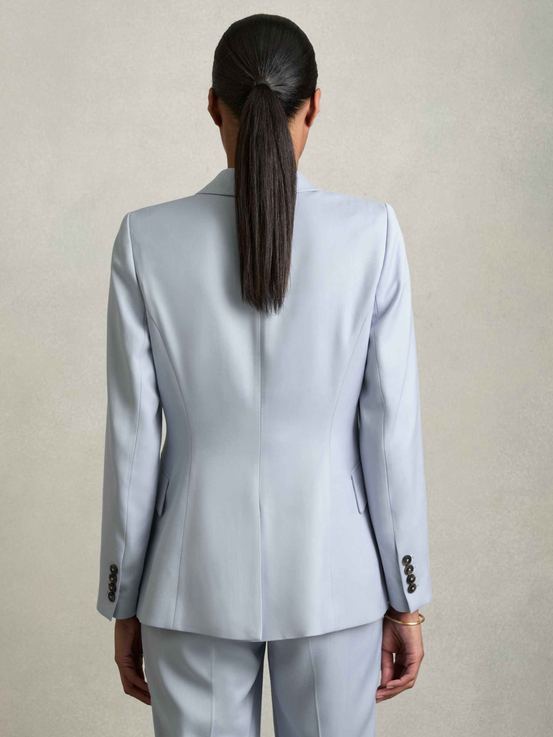 Single-Breasted Peak-Lapel Tailored Blazer in Blue - Image 6 of 7