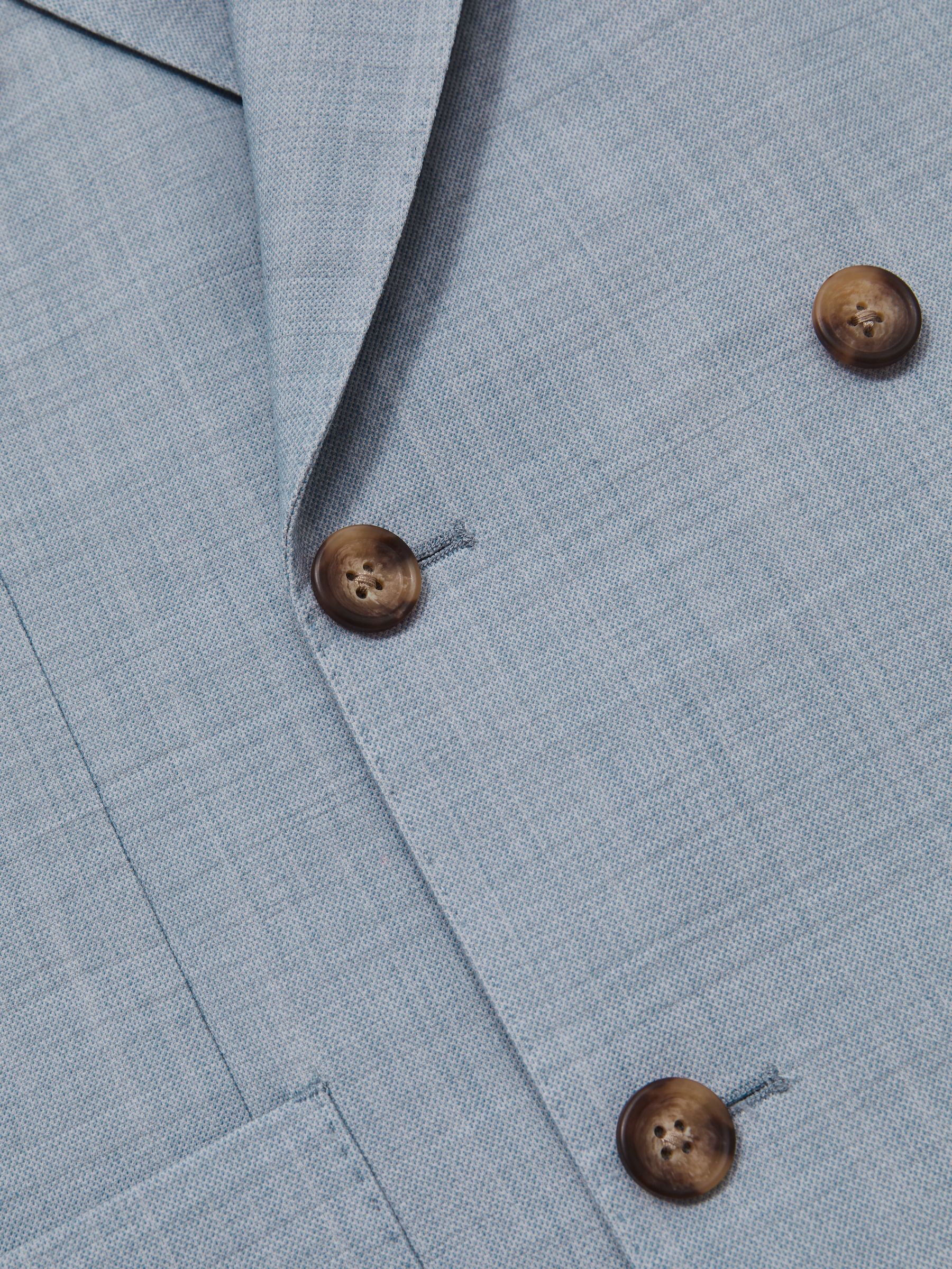Double-Breasted Textured Suit Blazer With Wool Slim-Fit in Soft Blue - Image 10 of 10