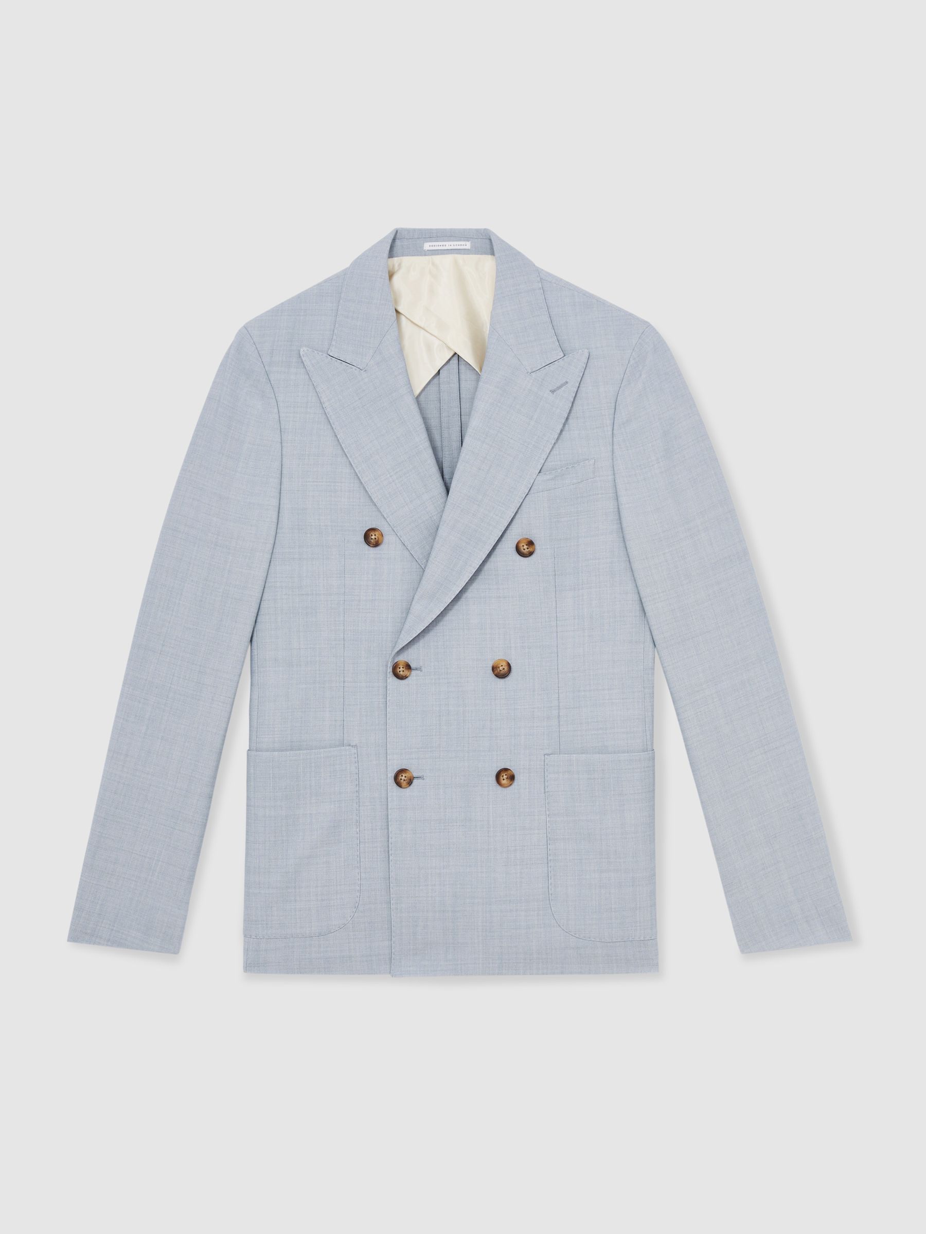 Reiss Double-Breasted Textured Suit Blazer With Wool Slim