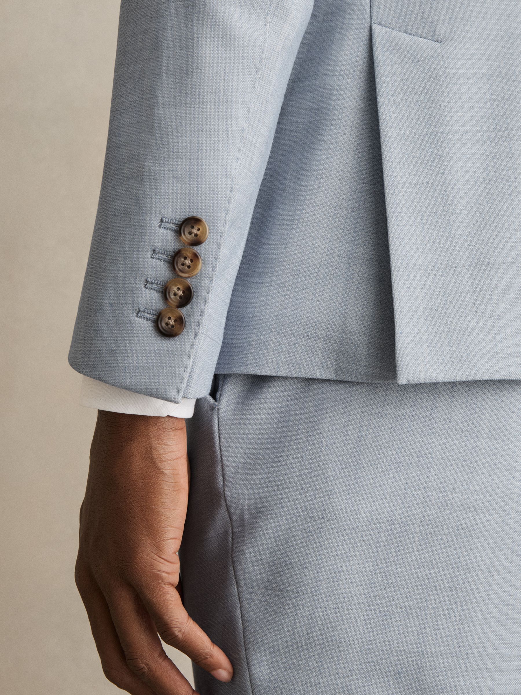Double-Breasted Textured Suit Blazer With Wool Slim-Fit in Soft Blue - Image 5 of 10