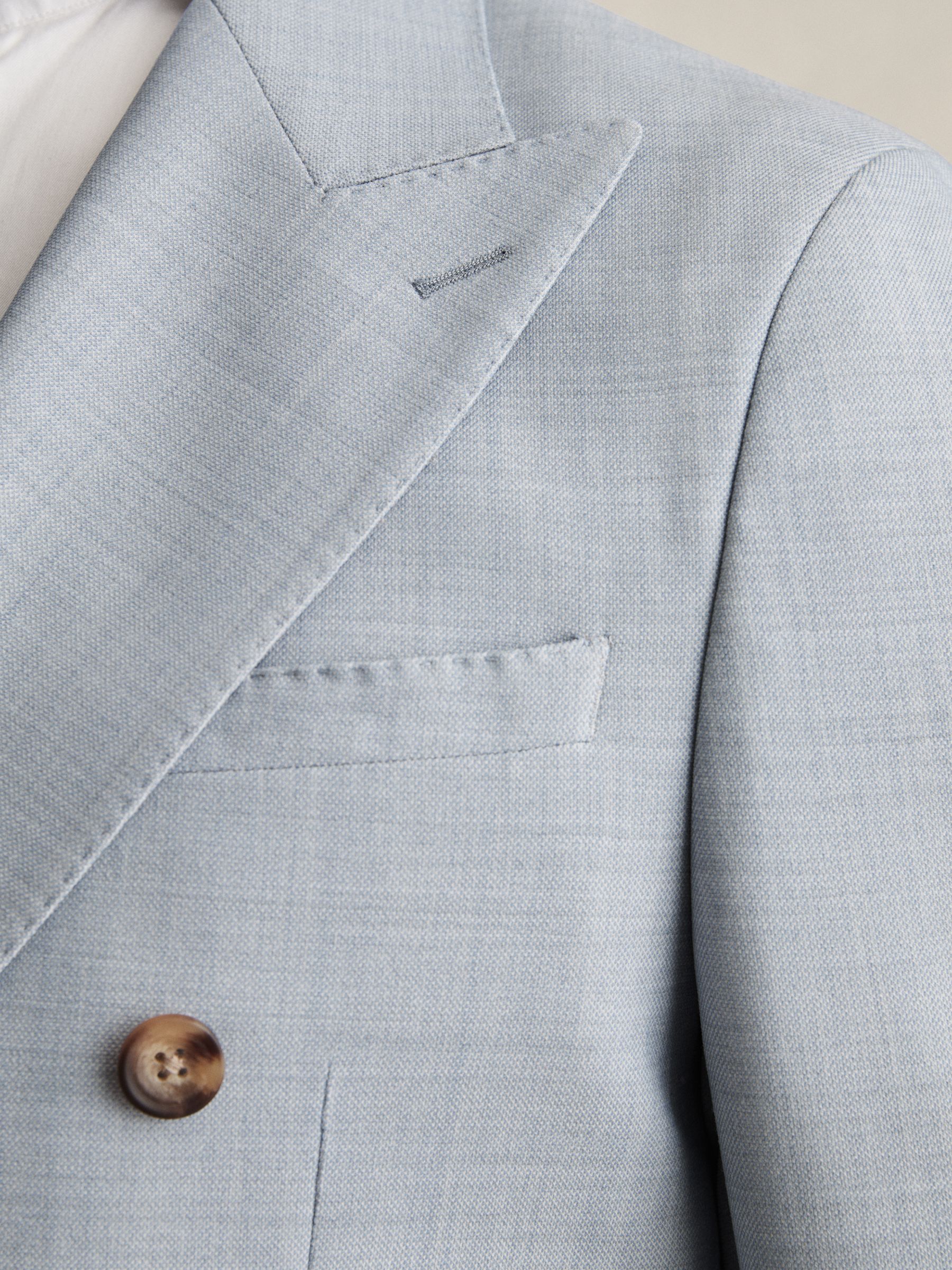 Double-Breasted Textured Suit Blazer With Wool Slim-Fit in Soft Blue - Image 6 of 10