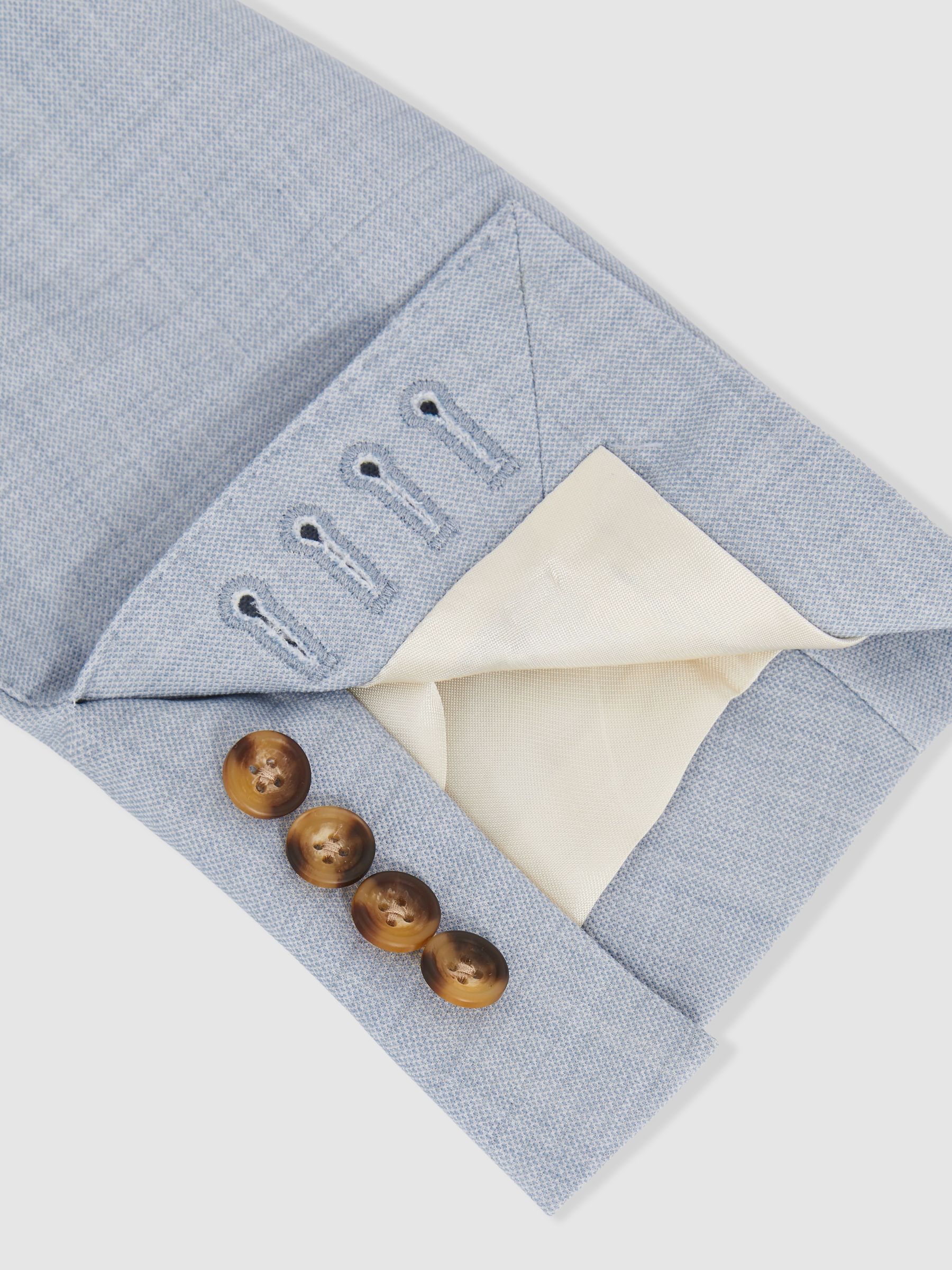 Double-Breasted Textured Suit Blazer With Wool Slim-Fit in Soft Blue - Image 9 of 10
