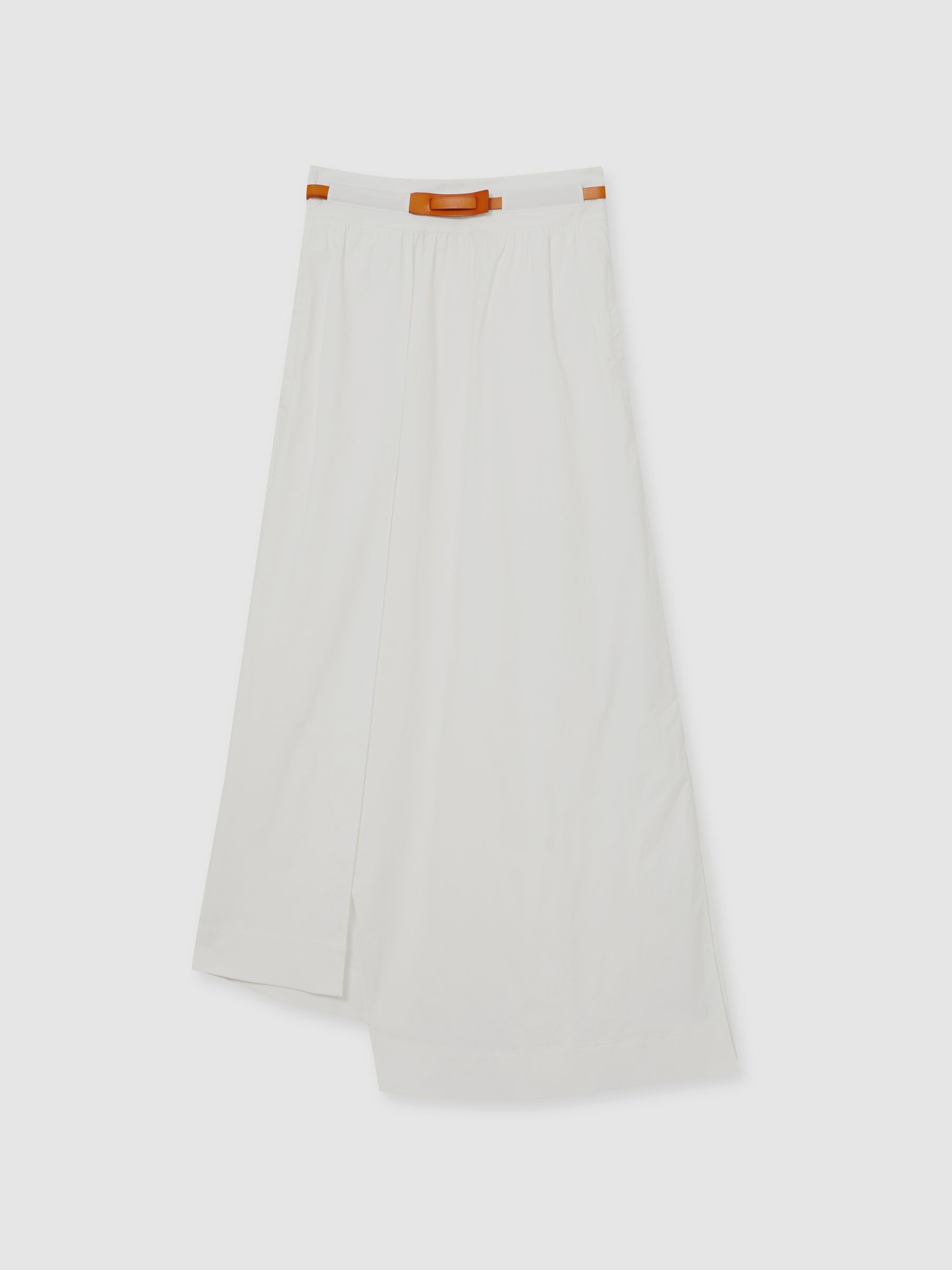 Poplin Belted Split Midi Skirt in Ivory - Image 2 of 5