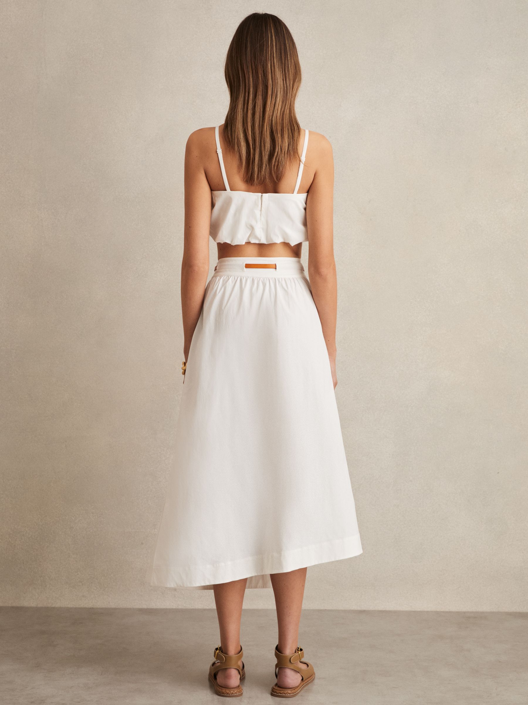 Poplin Belted Split Midi Skirt in Ivory - Image 4 of 5