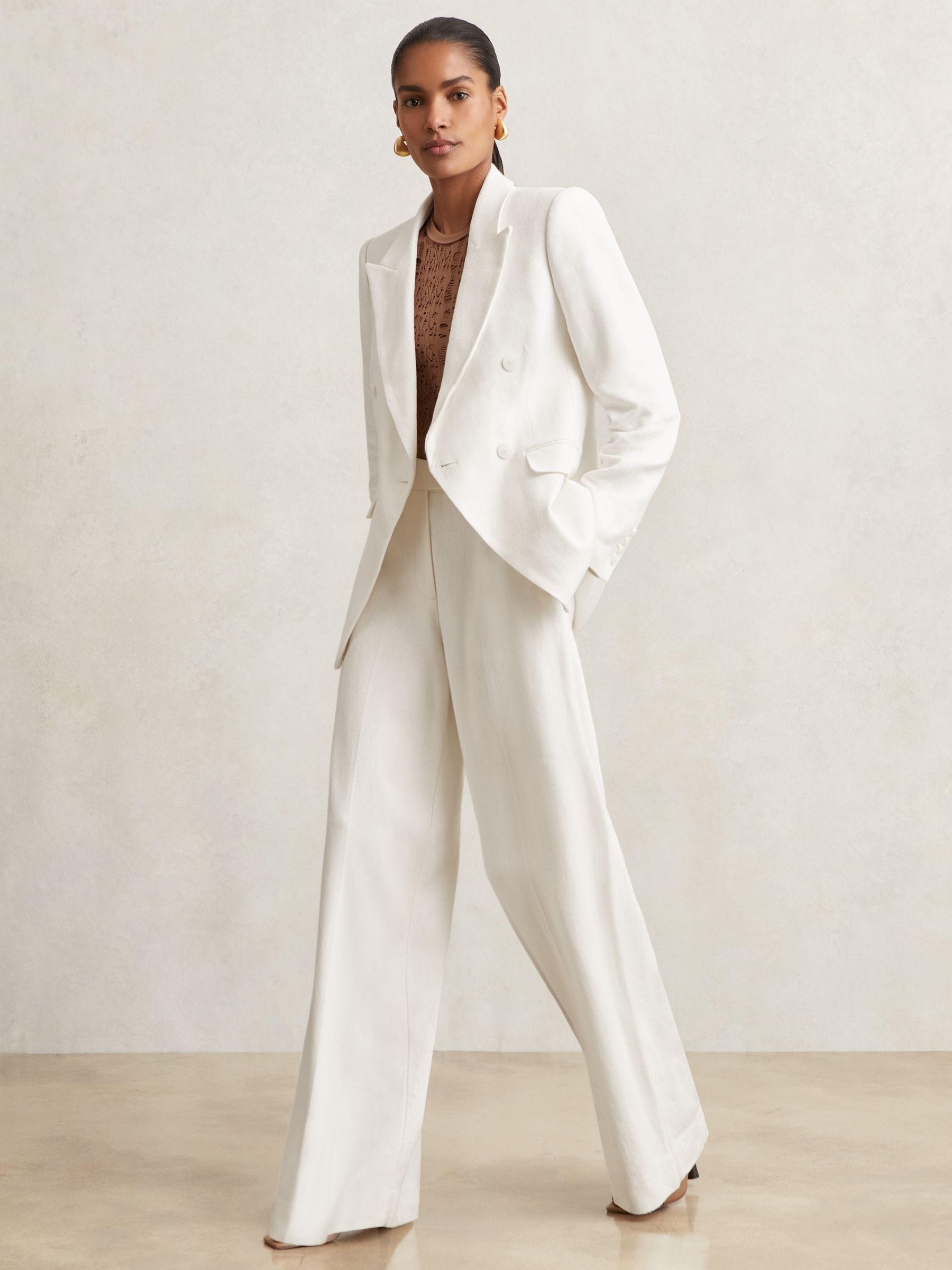 Reiss Linen-Blend Double-Breasted Suit Jacket in White | REISS