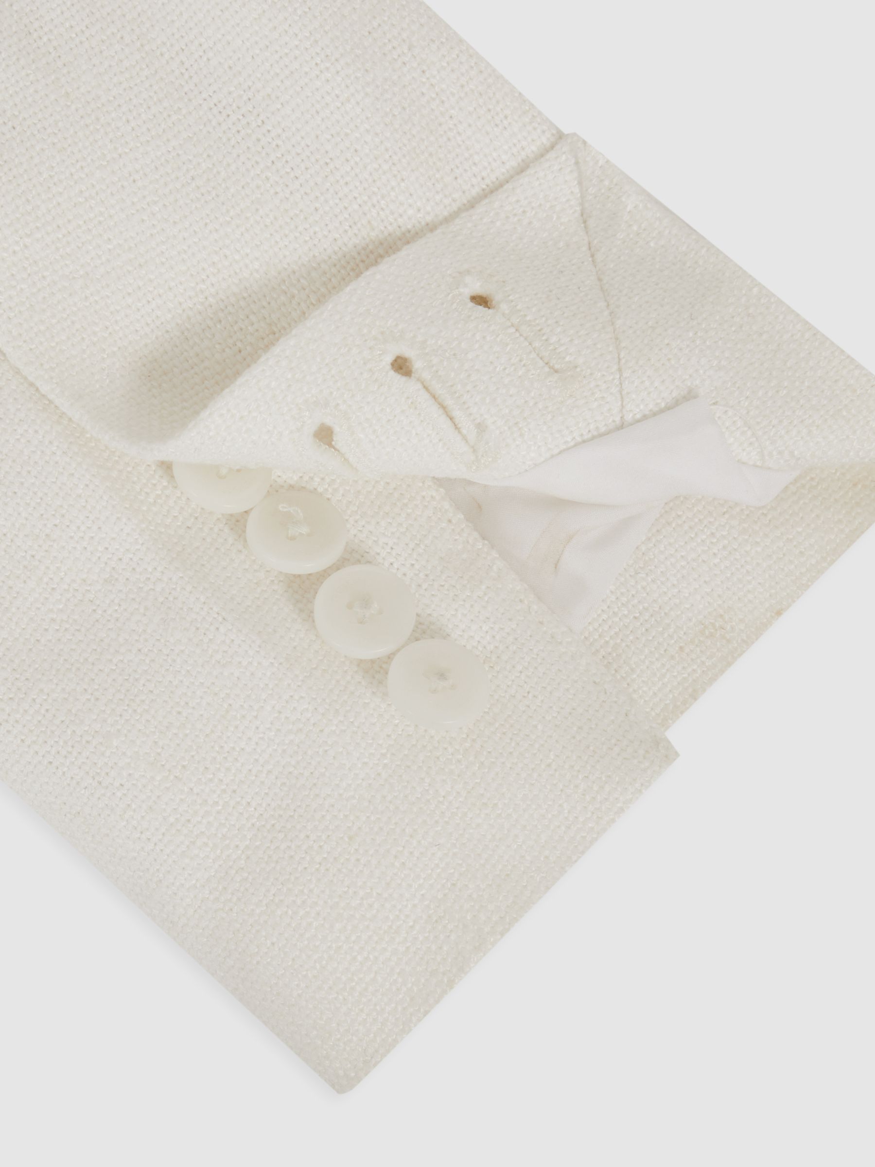 Linen-Blend Double-Breasted Suit Jacket in White - image 3